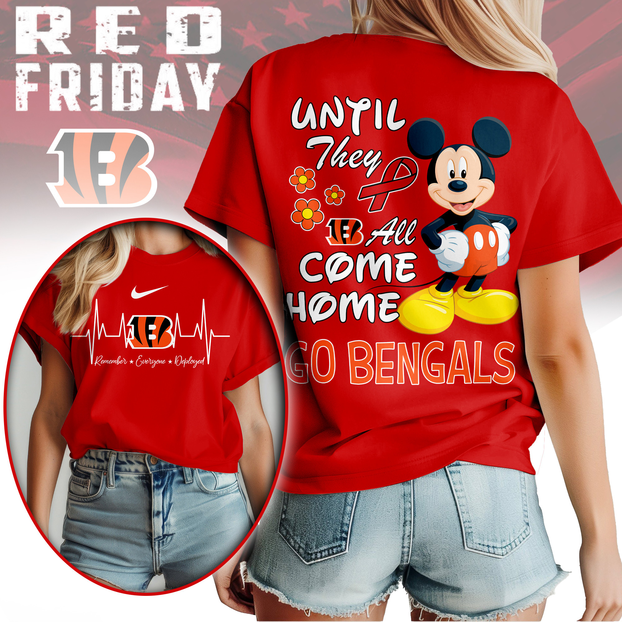 Cincinnati Bengals | Premium NFL Mickey Red Friday 3D Shirt NY