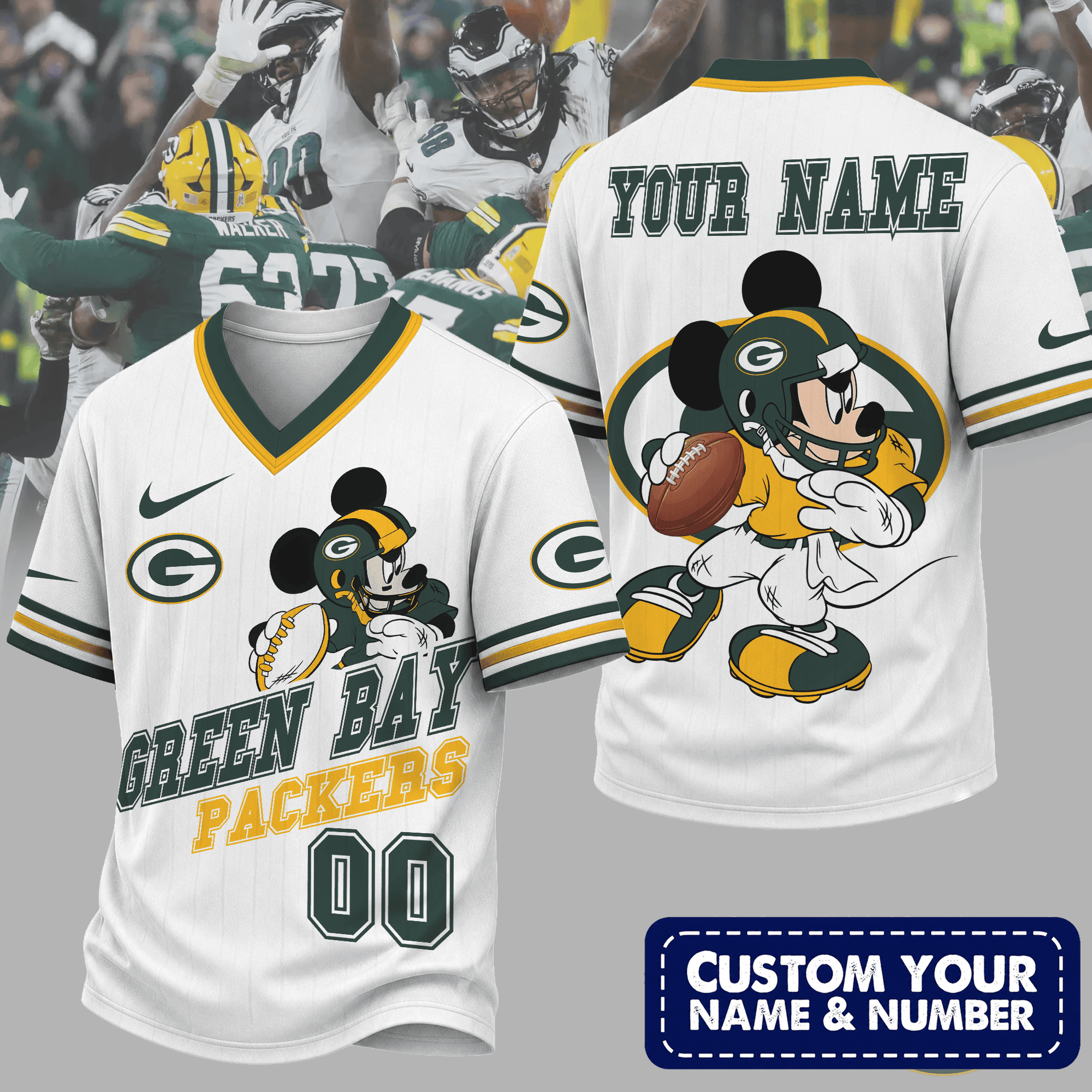 Green Bay Packers | Premium NFL Mickey Quarterback V-Neck Jersey NTH1