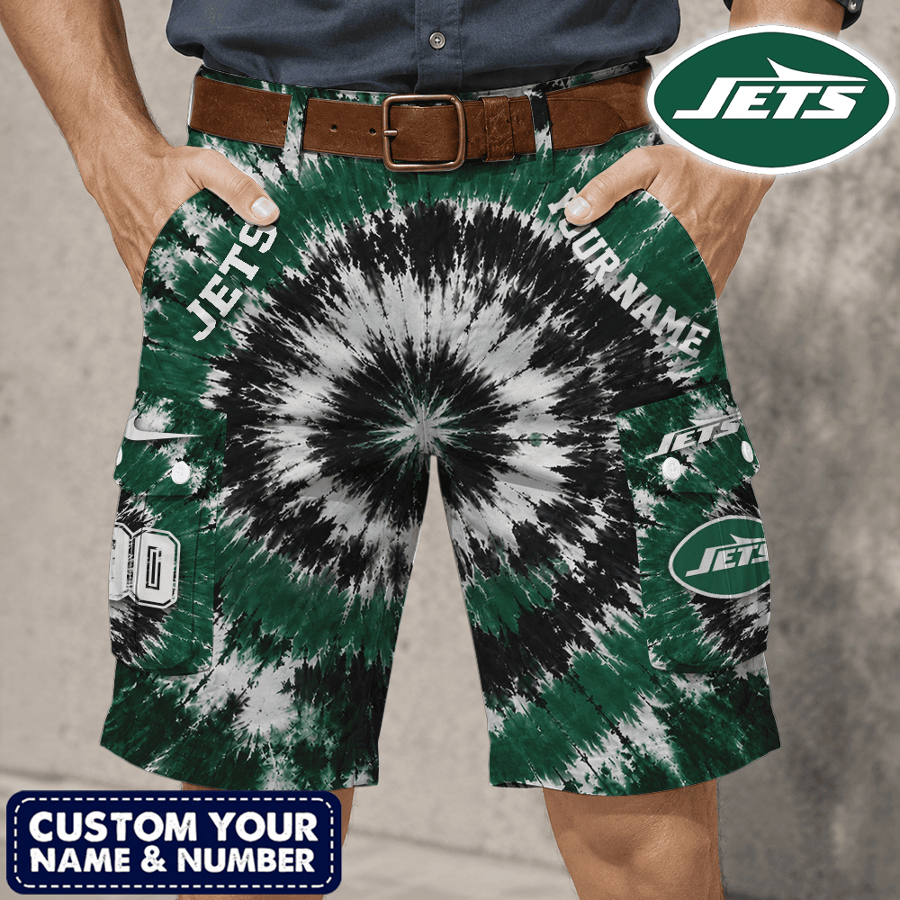 New York Jets | Premium NFL Tie-Dye Cargo Shorts Square Pocket NTH1