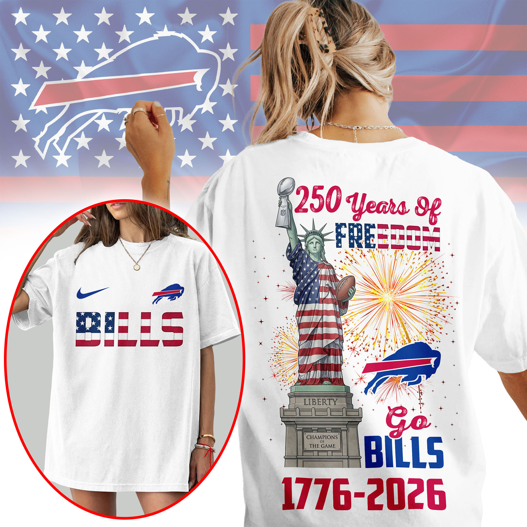 Buffalo Bills | Premium NFL Statue Of Liberty 250th Anniversary 3D Shirt NP
