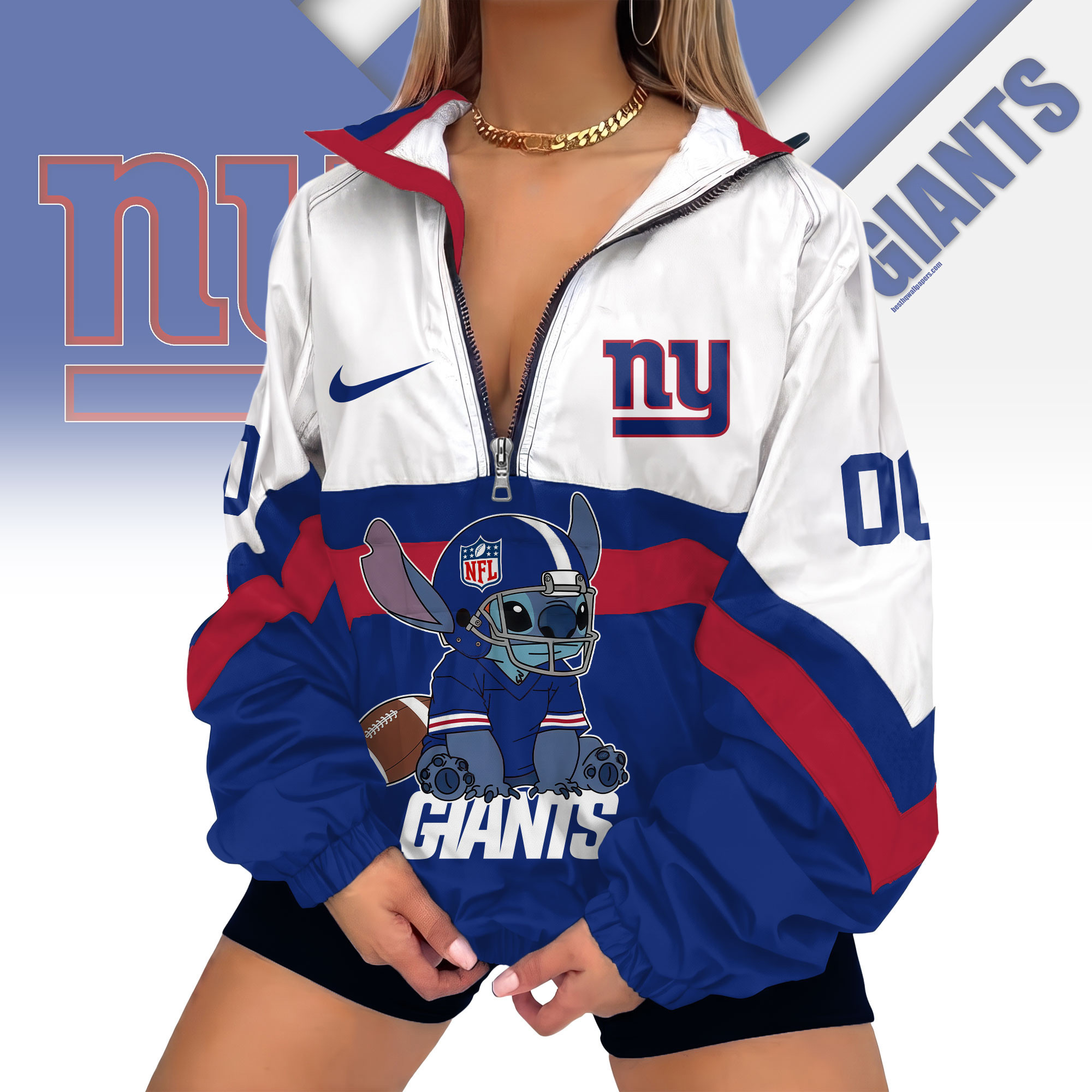 New York Giants | Premium NFL Cute Team Windbreaker V-Neck Zipper Sweatshirt Jackets NTH1