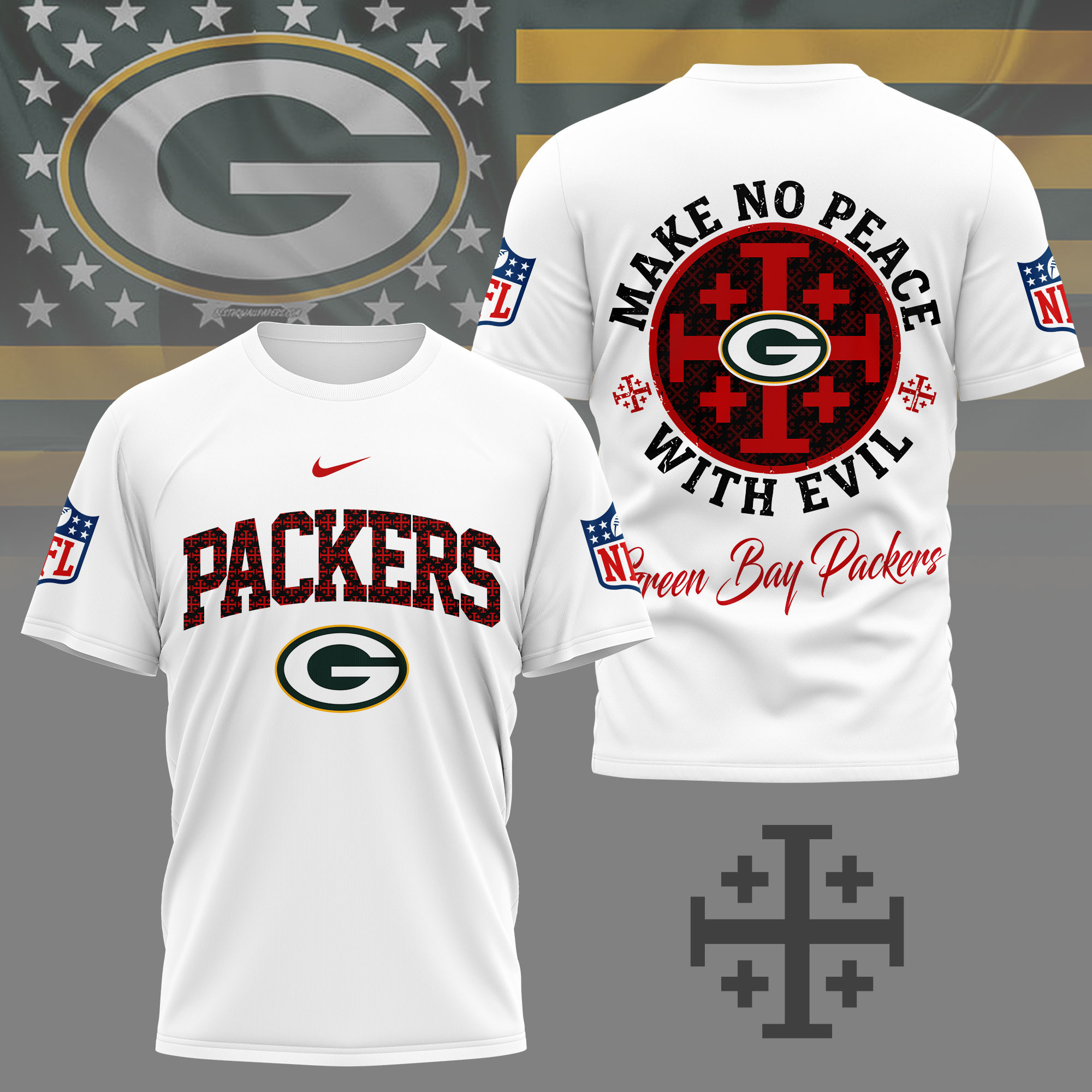Green Bay Packers | Premium NFL Make No Peace With Evil Jerusalem Cross 3D Shirt NY