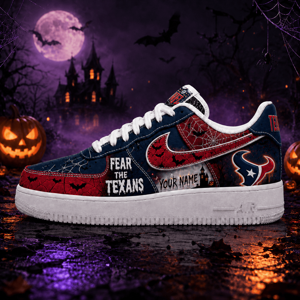 Houston Texans | Premium NFL Fear The Team Halloween AF1 Sneakers