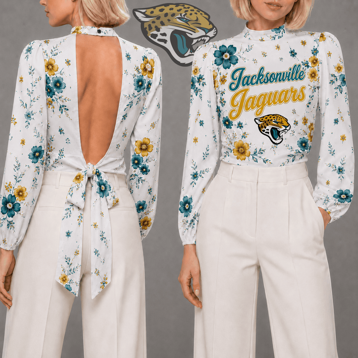 Jacksonville Jaguars | Premium NFL Floral Backless Long Sleeve Shirt NY