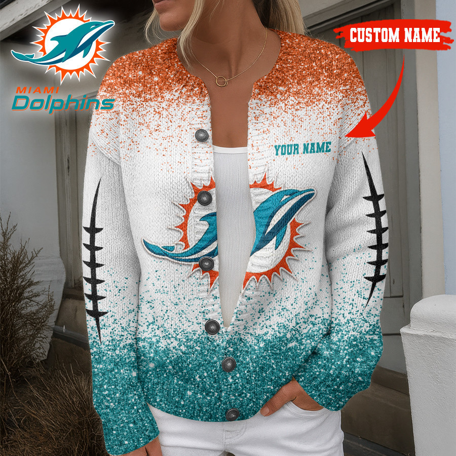 Miami Dolphins | Premium NFL Glitter Effect Cozy Knit Cardigan HI