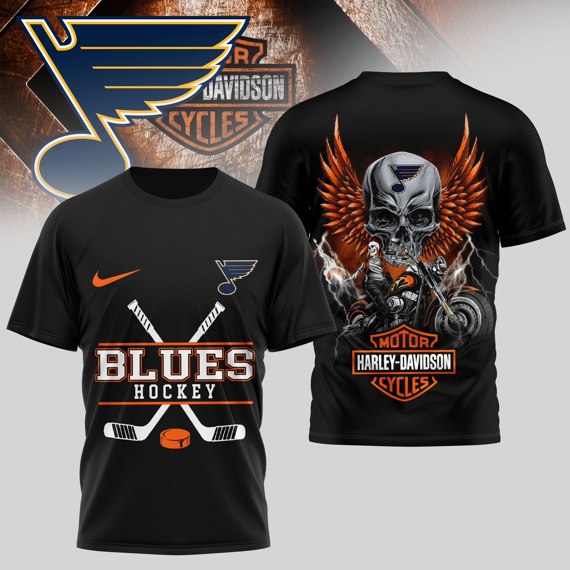 St. Louis Blues | Premium NHL Harley Davidson 3D Shirt PBQR20K