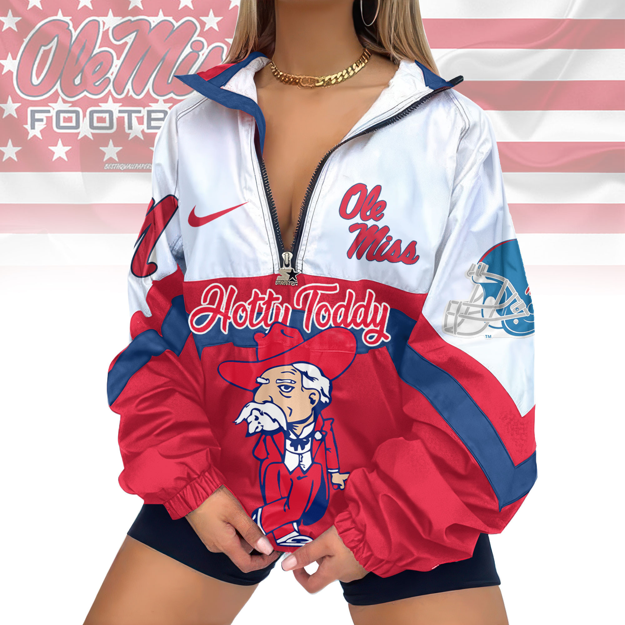Ole Miss Rebels | Premium Women's Printed V-Neck Zipper Sweatshirt Jackets TD