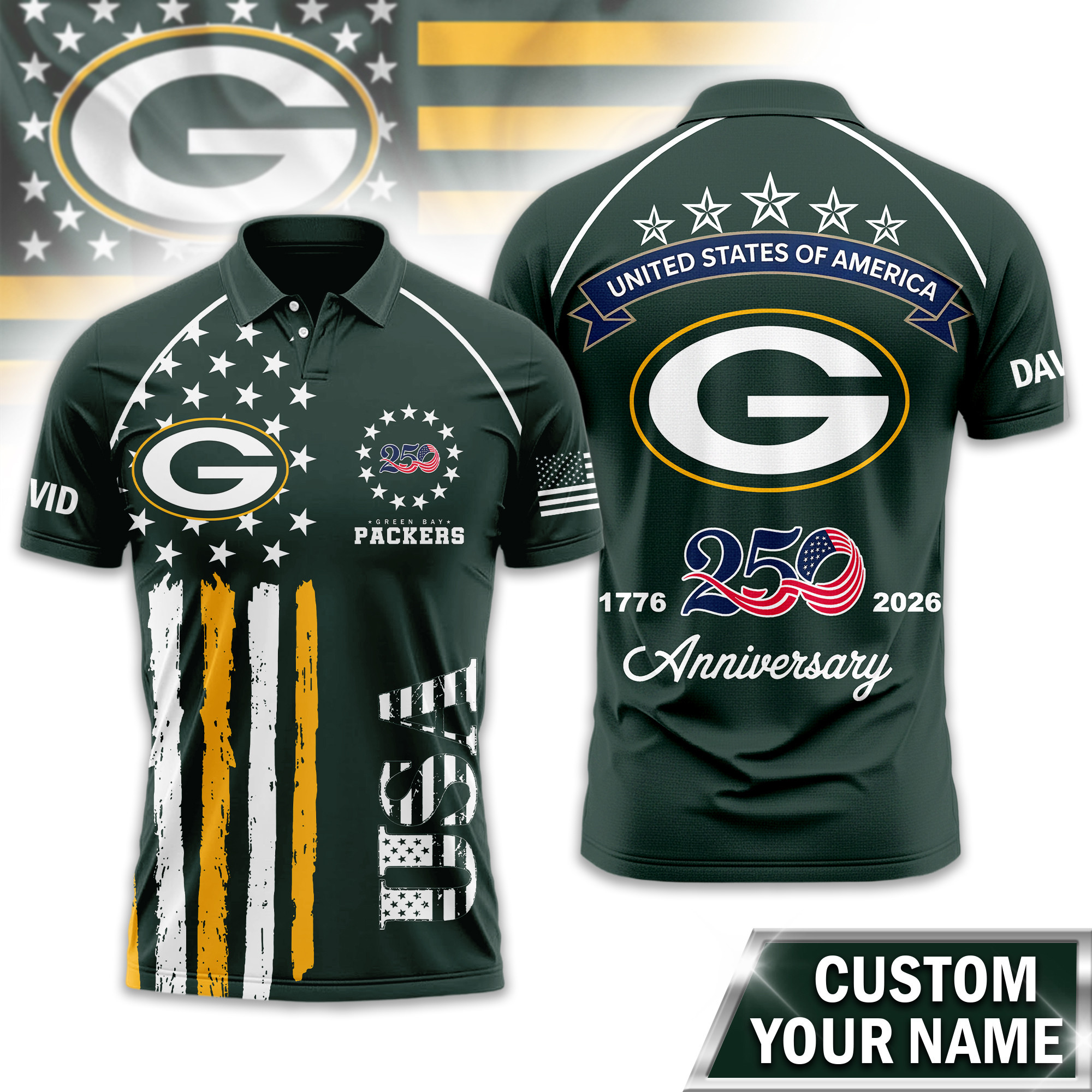 Green Bay Packers | Premium NFL American Semiquincentennial Polo Shirt TD