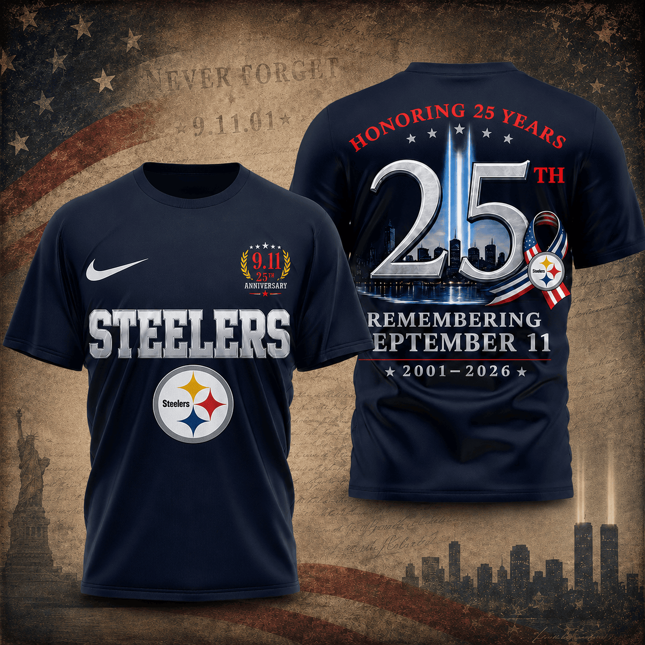 Pittsburgh Steelers | Premium NFL Remembering September 11 T-Shirt TD
