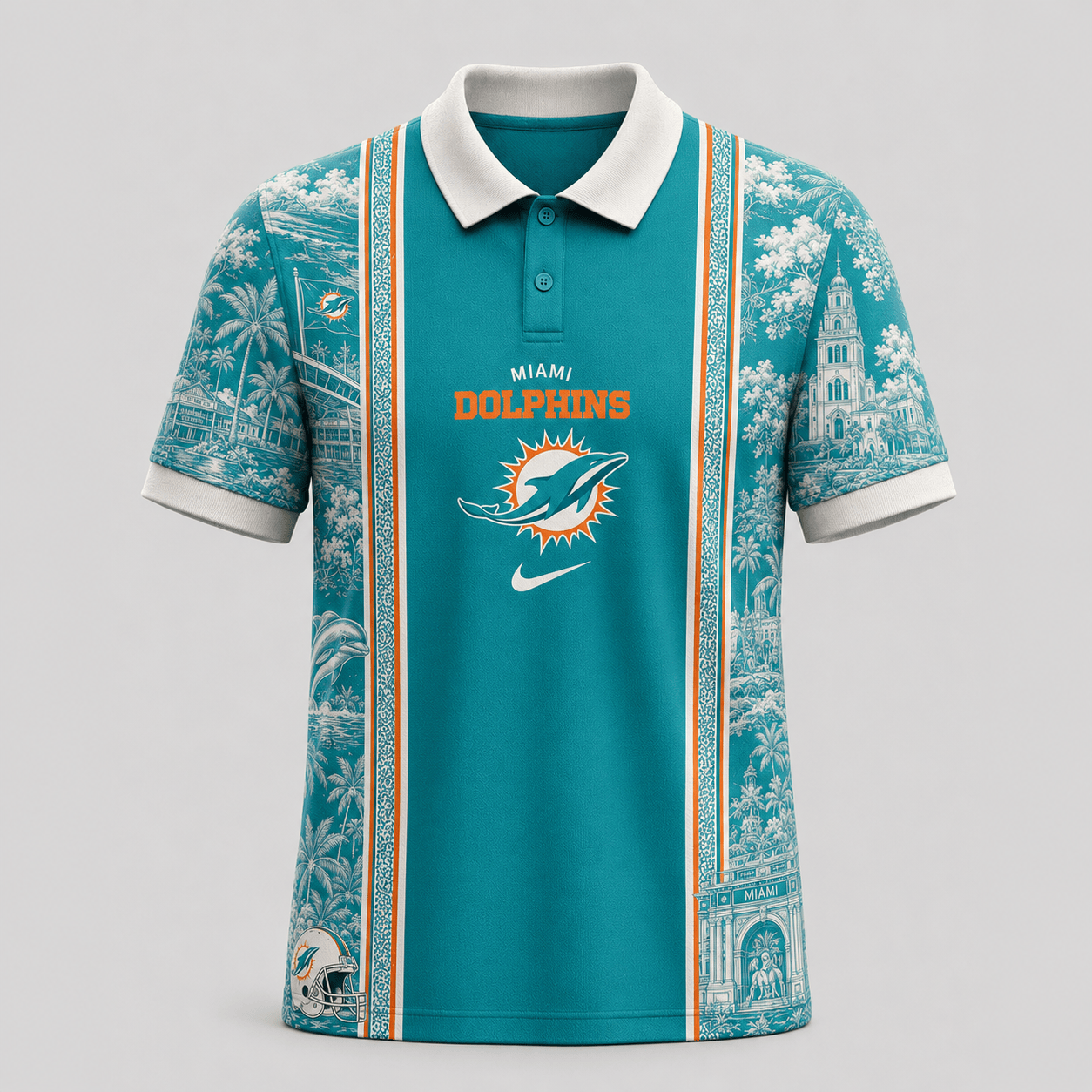 Miami Dolphins | Premium NFL Heritage Cityscape Polo Shirt for Loyal Fans TD