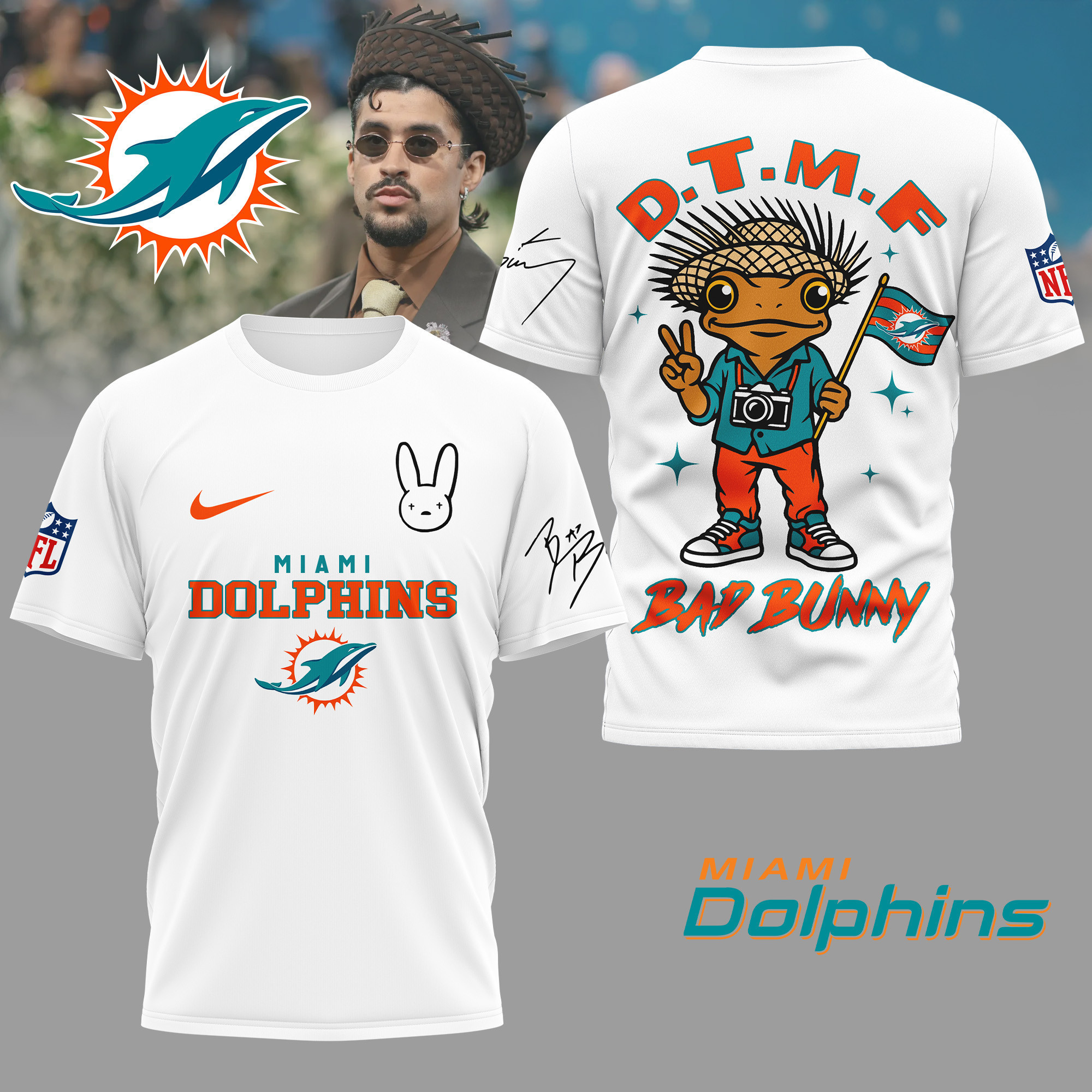 Miami Dolphins | Premium NFL Bad Bunny 3D Shirt TD