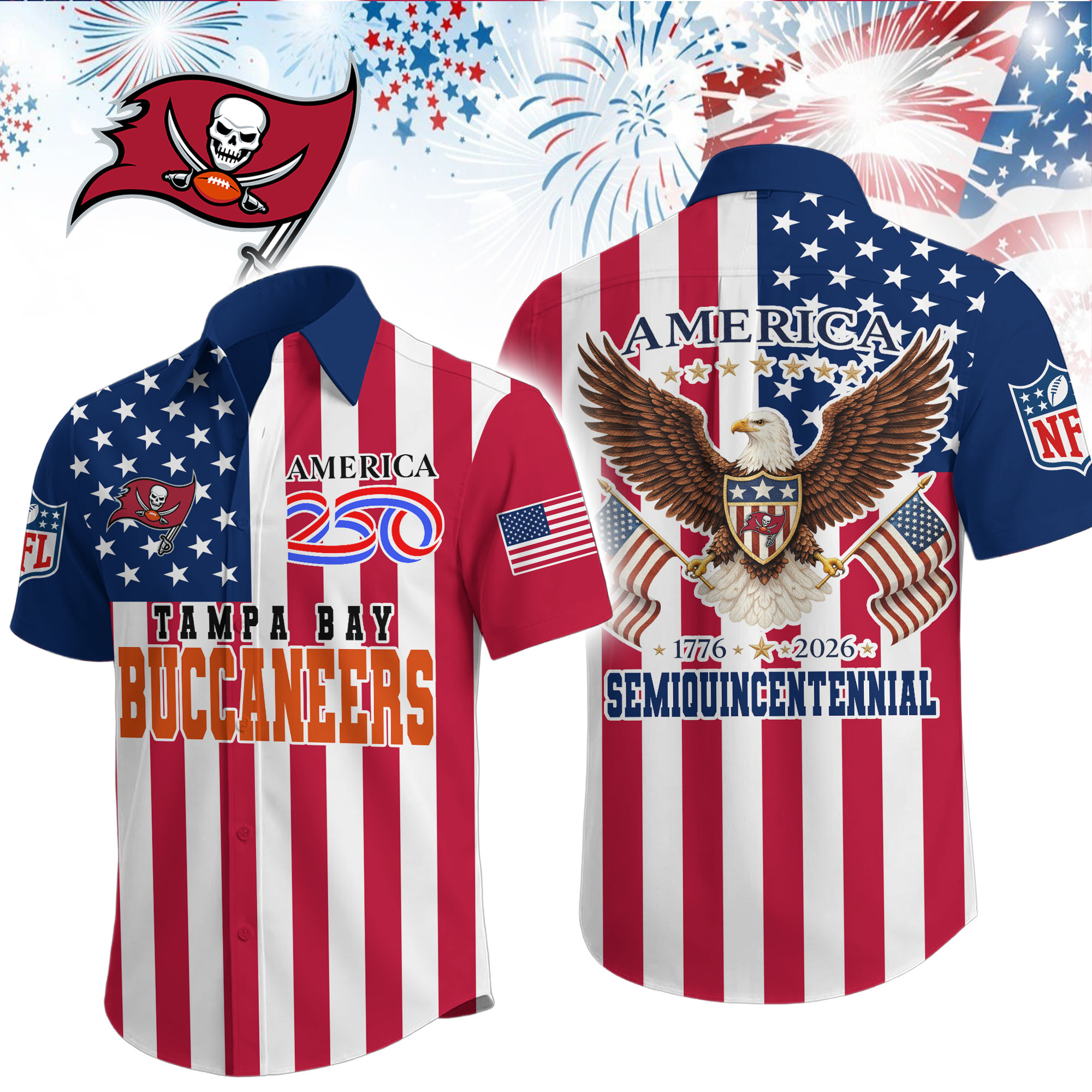Tampa Bay Buccaneers | Premium NFL Liberty Eagle Patriotic Short-Sleeved Shirt TD