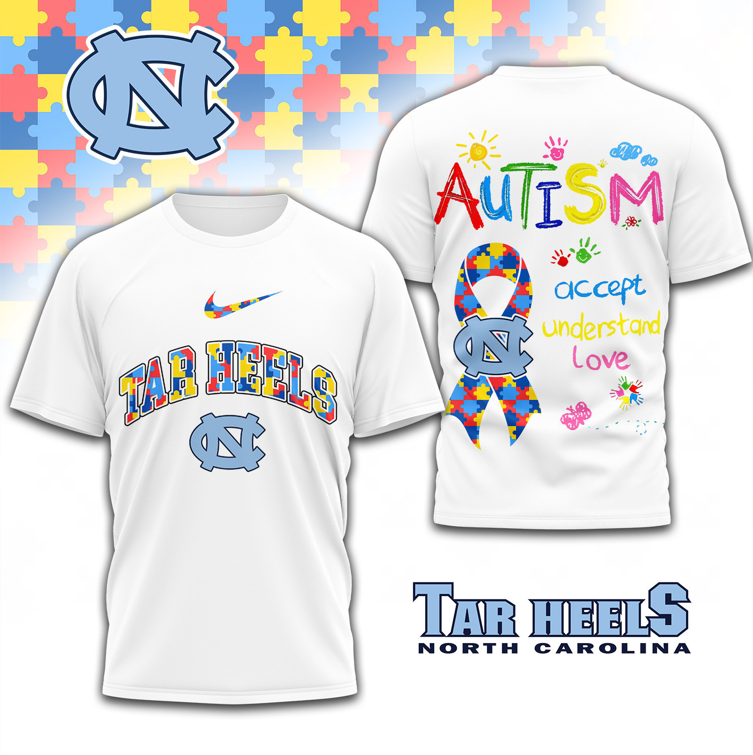 North Carolina Tar Heels | Premium NCAA Autism 3D Shirt TD
