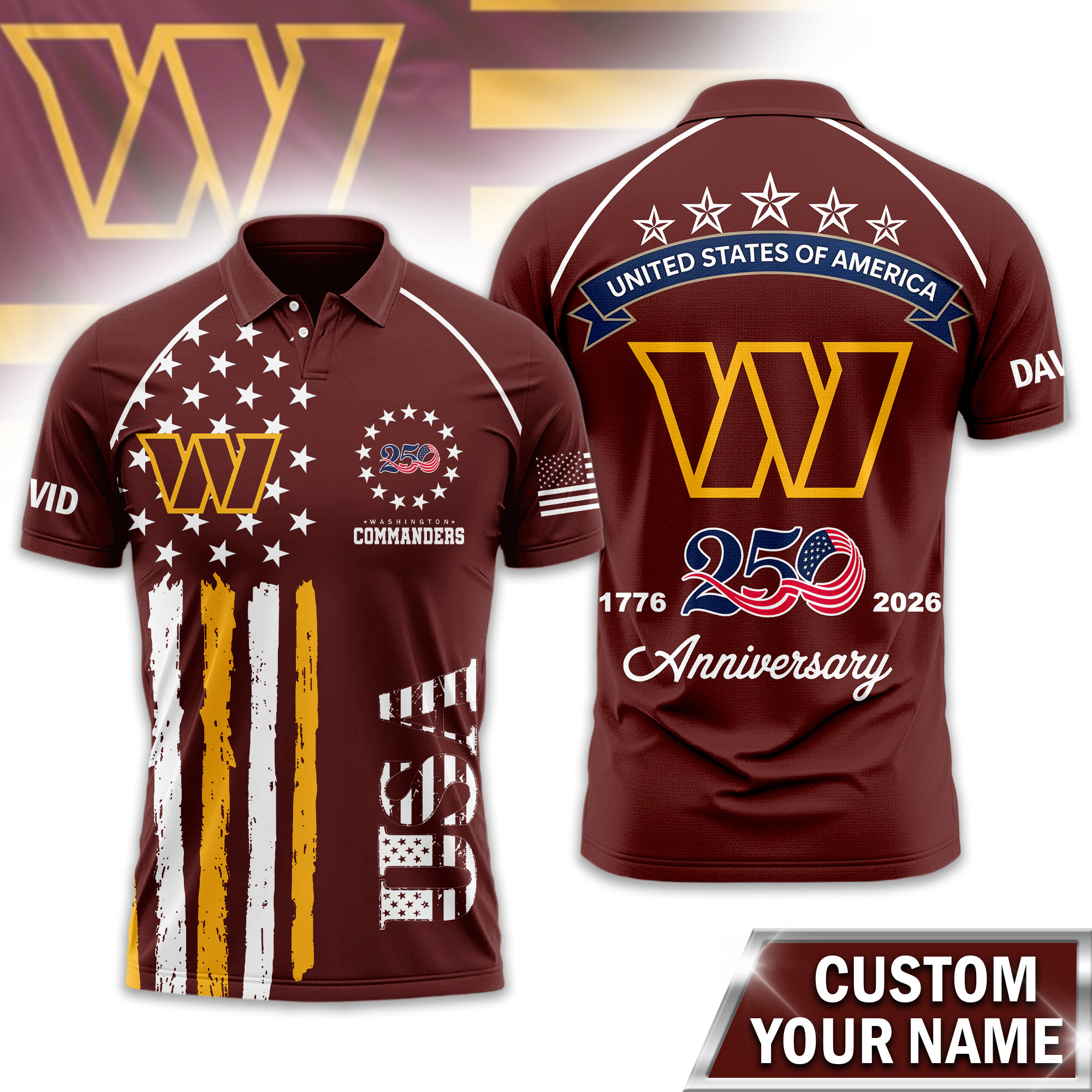 Washington Commanders | Premium NFL American Semiquincentennial Polo Shirt TD
