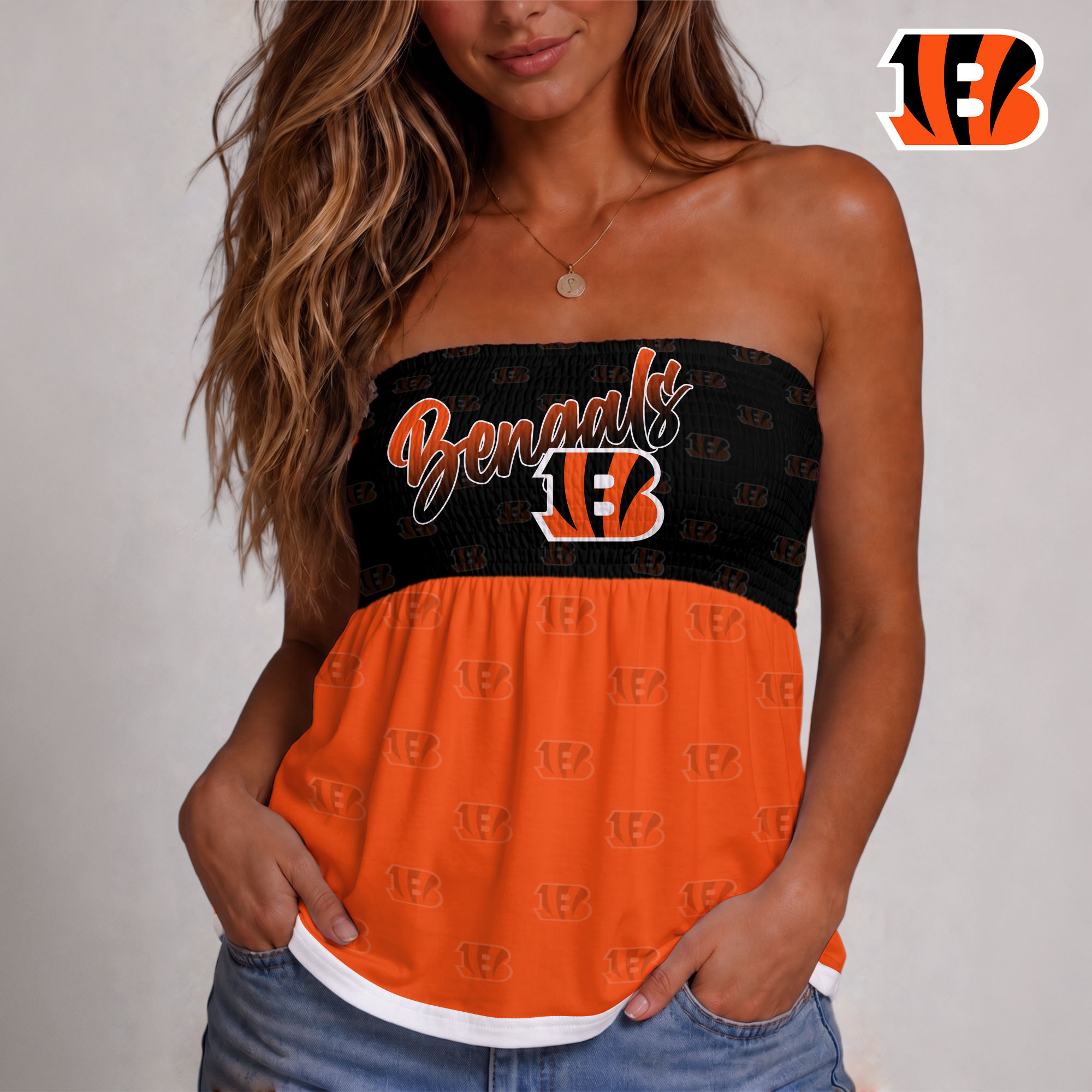 Cincinnati Bengals | Premium NFL Vintage Strapless Top Long Sleeveless NY