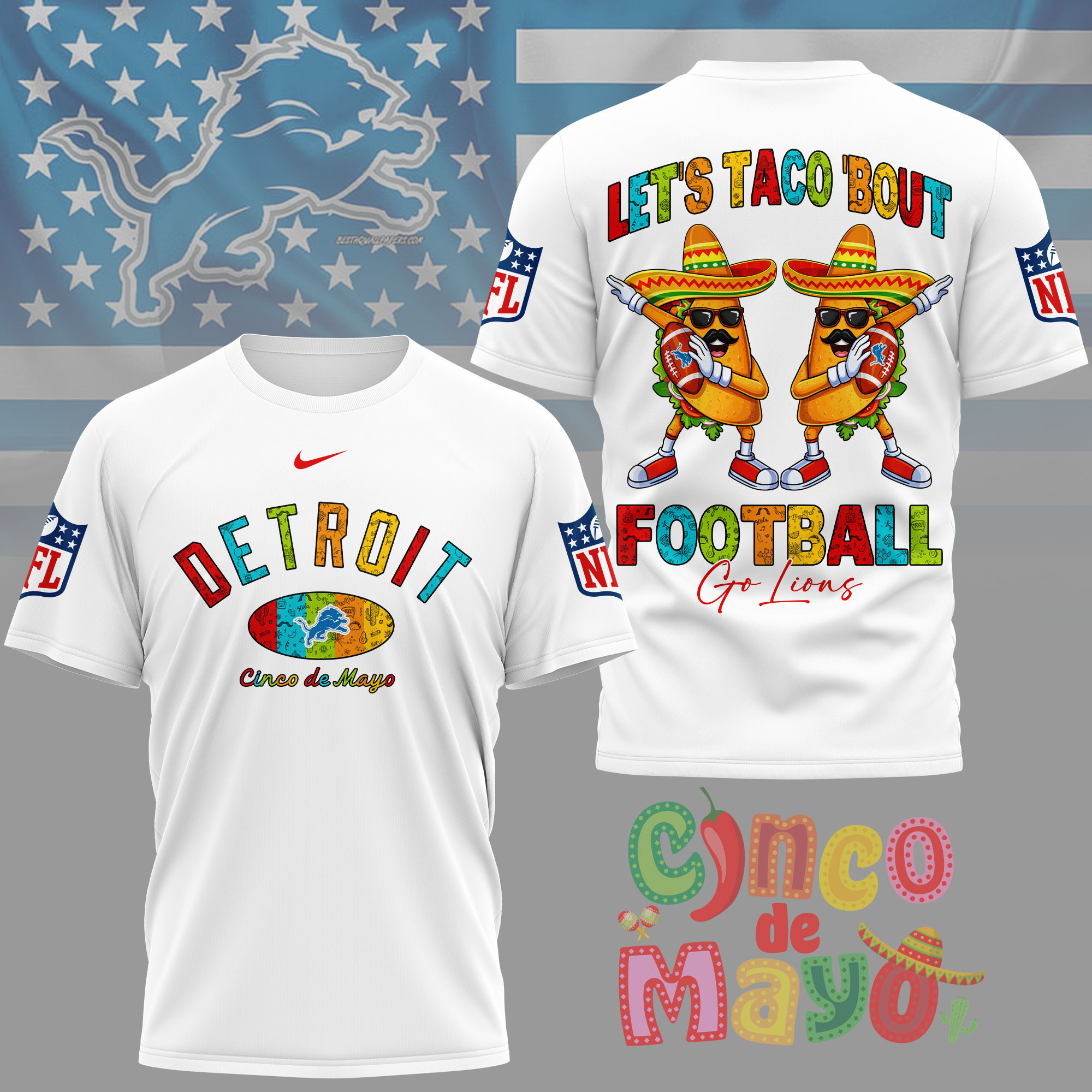 Detroit Lions | Premium NFL Taco Cinco de Mayo 3D Shirt NY