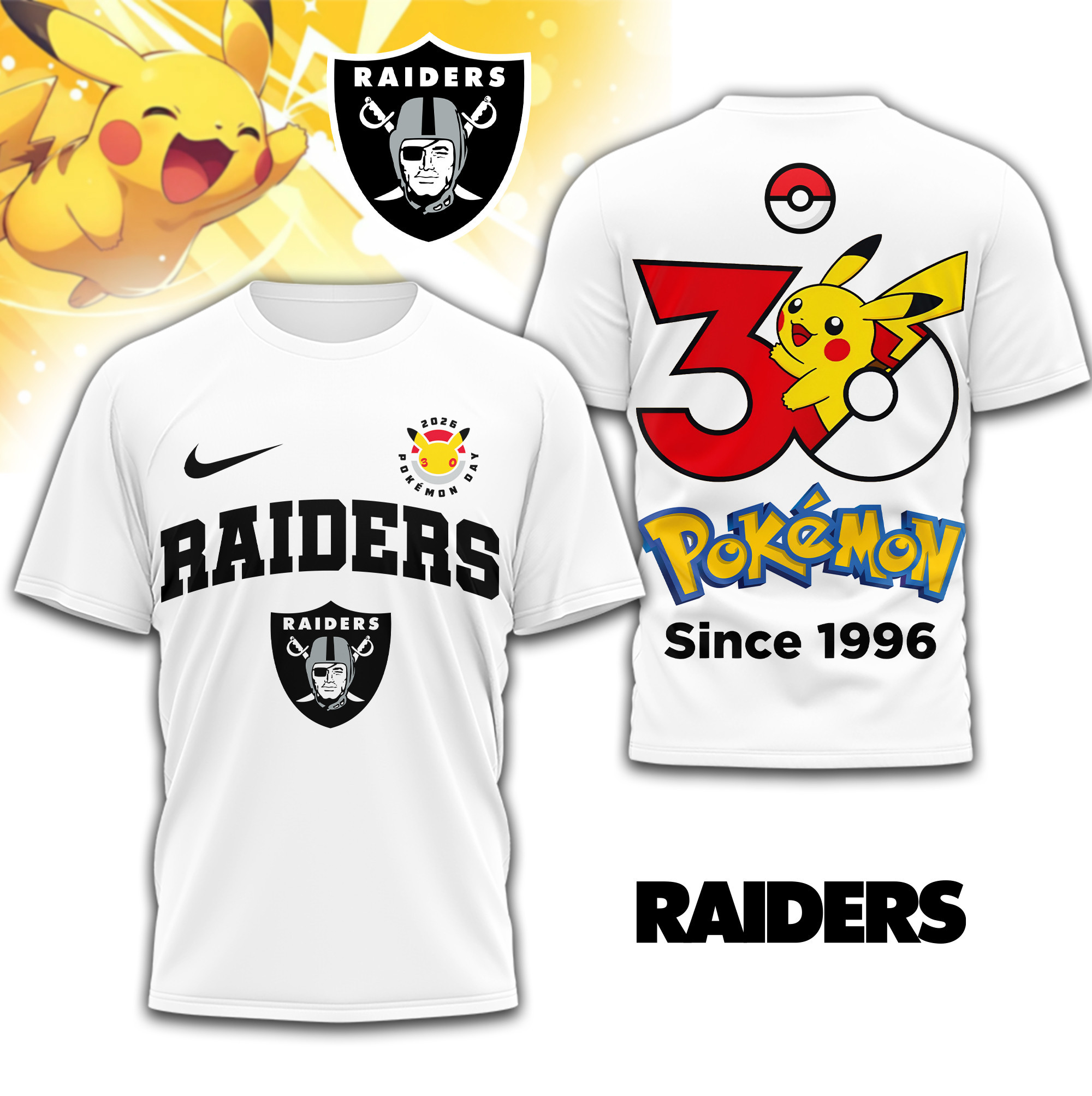 Las Vegas Raiders | Premium NFL Pokemon 30th Anniversary 3D Shirt TD