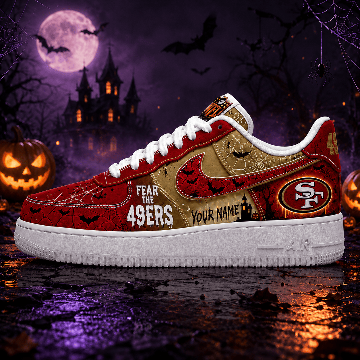 San Francisco 49ers | Premium NFL Fear The Team Halloween AF1 Sneakers