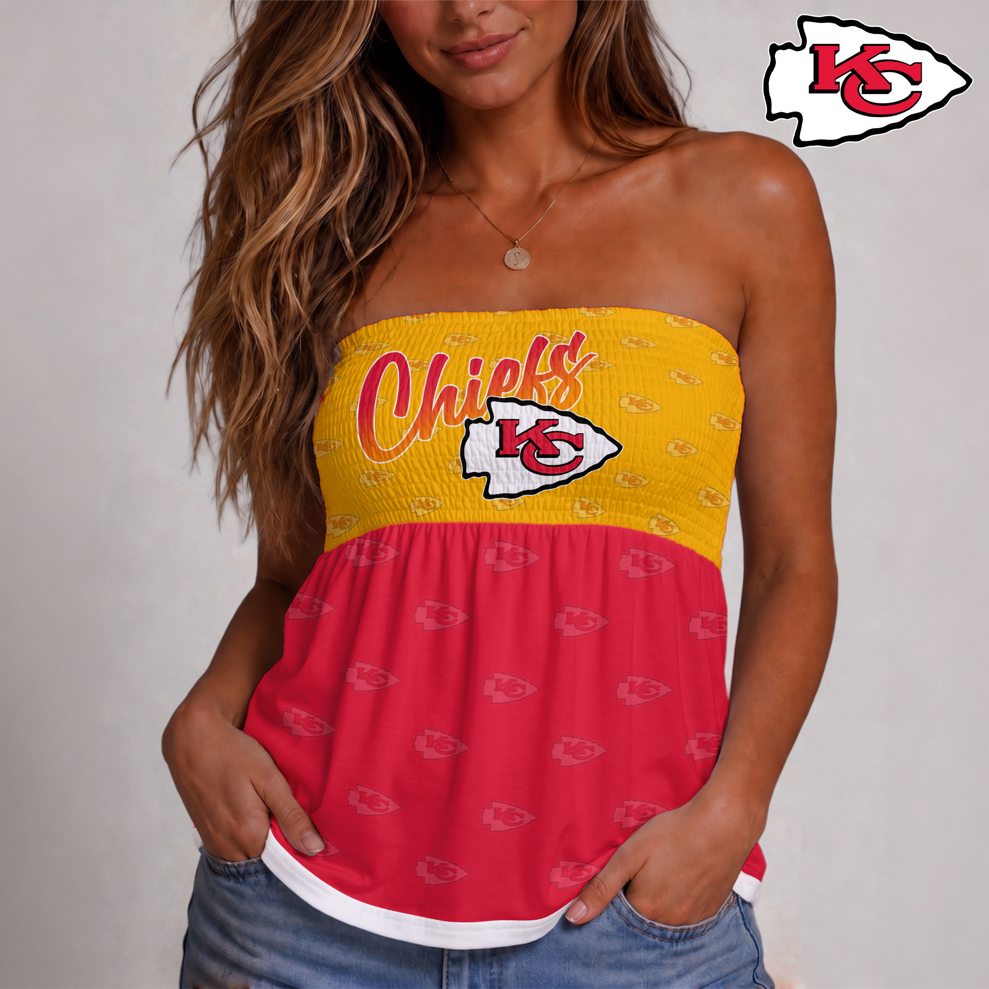 Kansas City Chiefs | Premium NFL Vintage Strapless Top Long Sleeveless NY