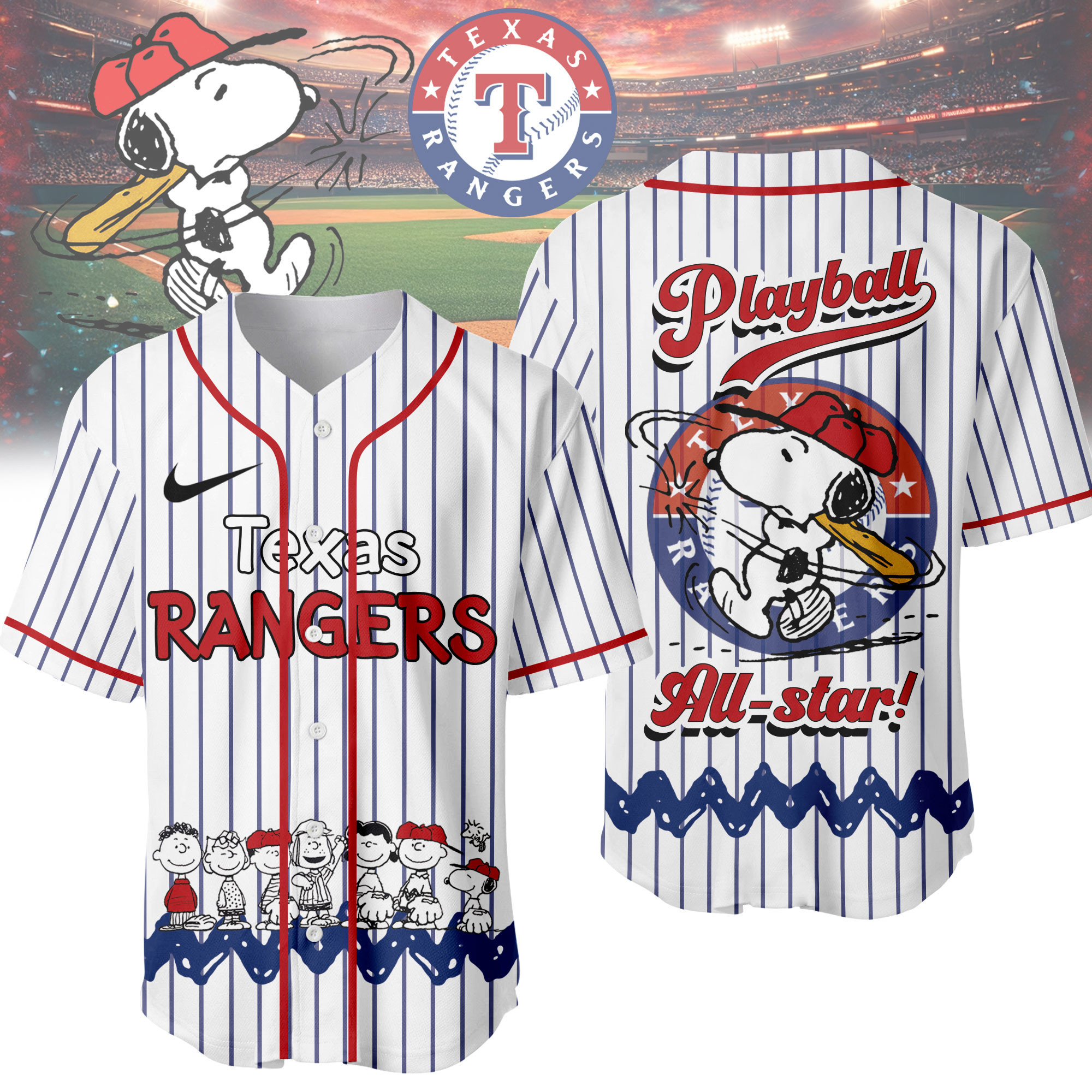 Texas Rangers | Premium MLB Snoopy Playball Jersey HY