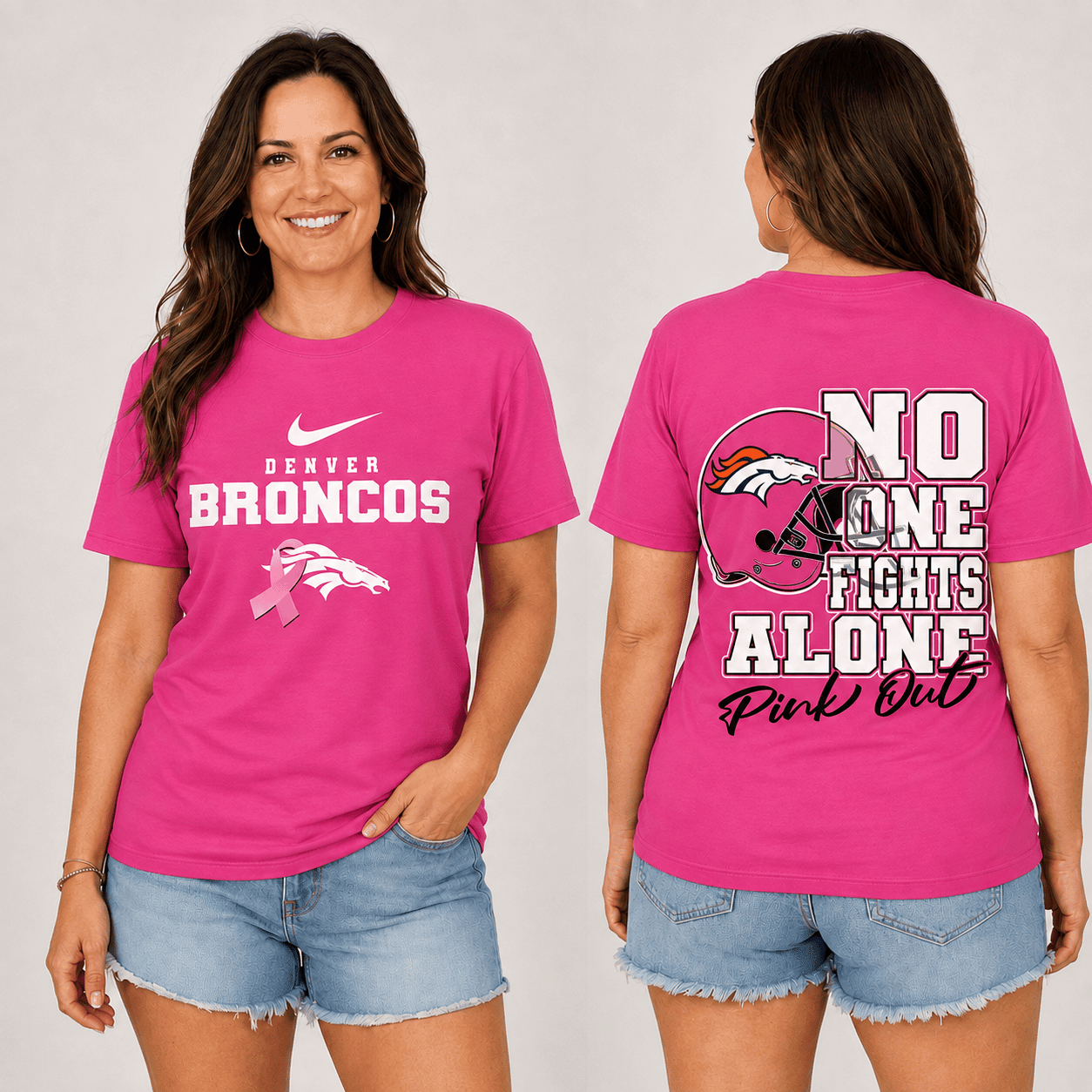 Denver Broncos | Premium NFL No One Fight Alone Pink Out T-Shirt TD