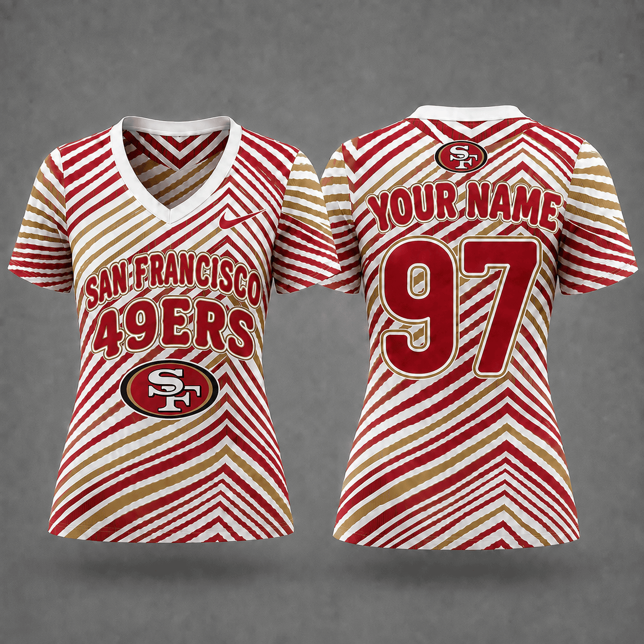 San Francisco 49ers| Premium NFL Personalized Dynamic Stripe Women’s V-Neck Jersey NY