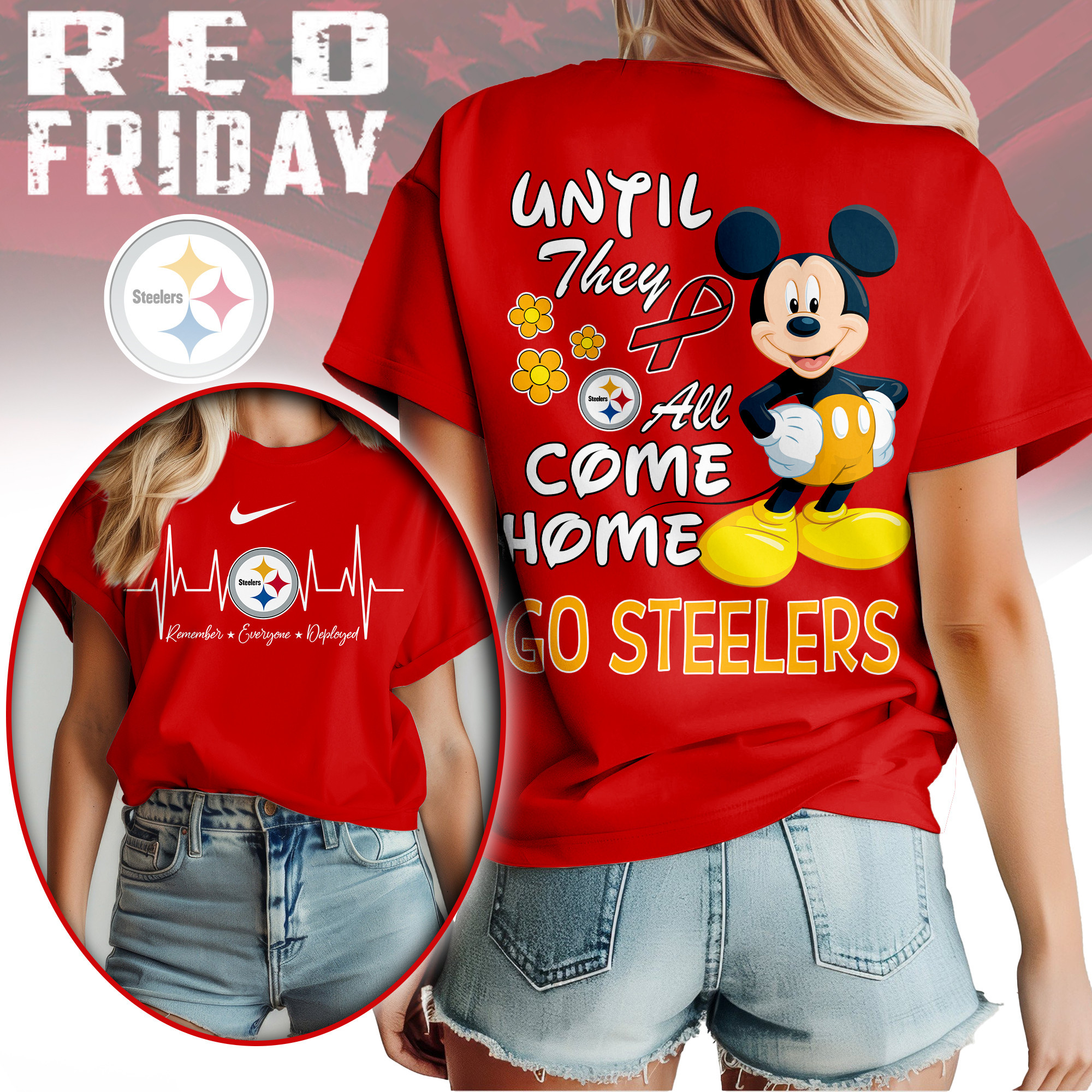 Pittsburgh Steelers | Premium NFL Mickey Red Friday 3D Shirt NY