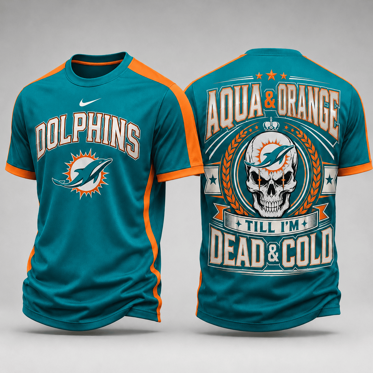Miami Dolphins | Premium NFL Till I’m Dead Forever Skull Fan Pride 3D Shirt TD