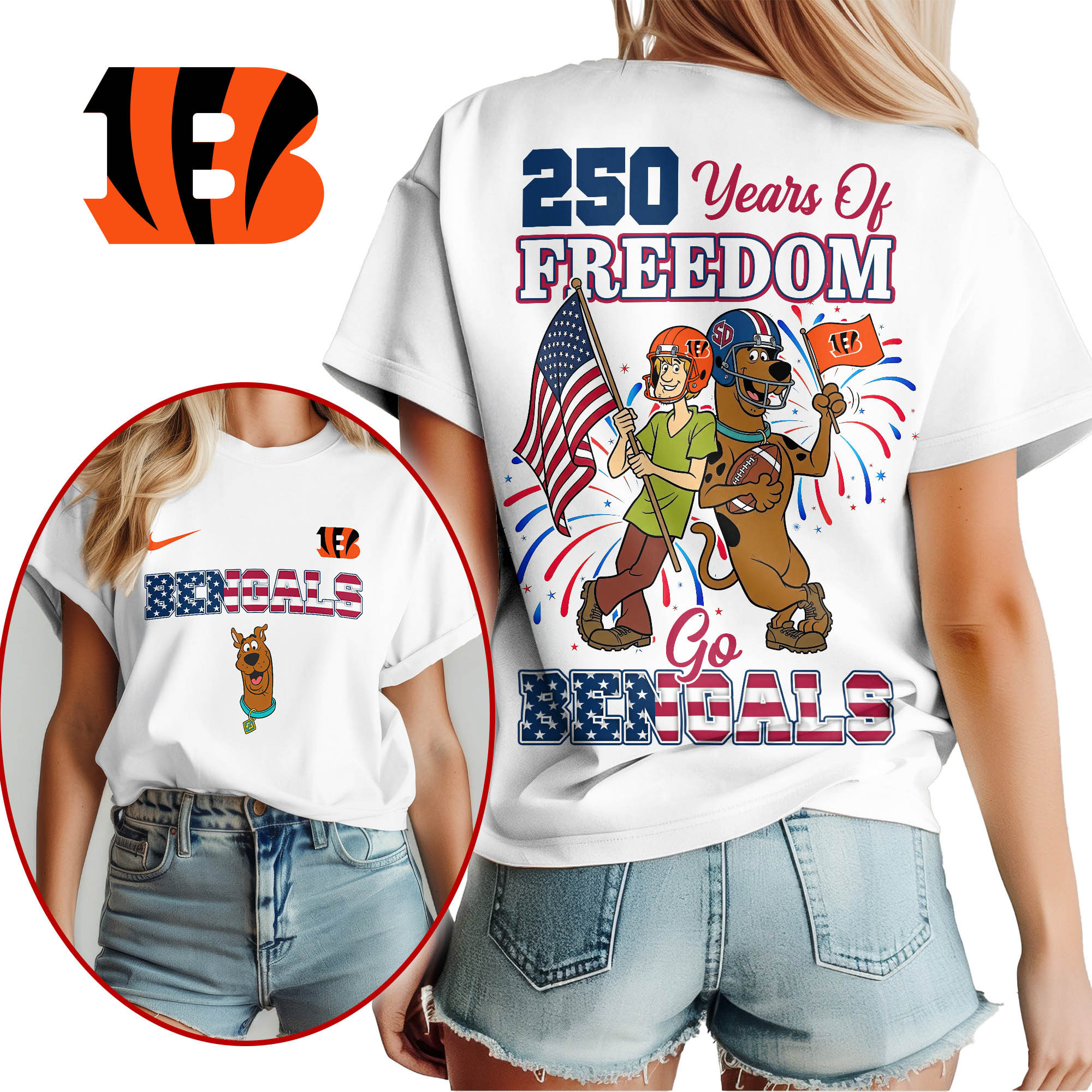 Cincinnati Bengals | Premium NFL Scooby Doo Celebrates 250th Anniversary 3D Shirt NP