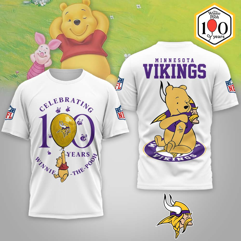 Minnesota Vikings | Premium NFL Winnie The Pooh 100th Anniversary 3D Shirt MM