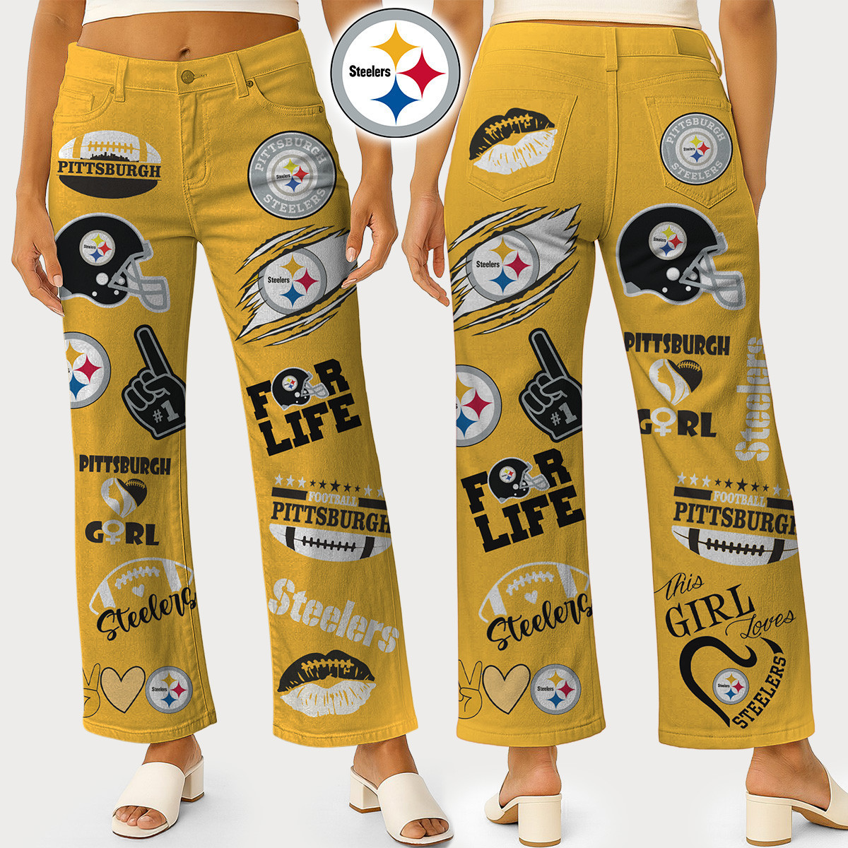 Pittsburgh Steelers | Premium NFL High Waisted Casual Wide Leg Pants HI