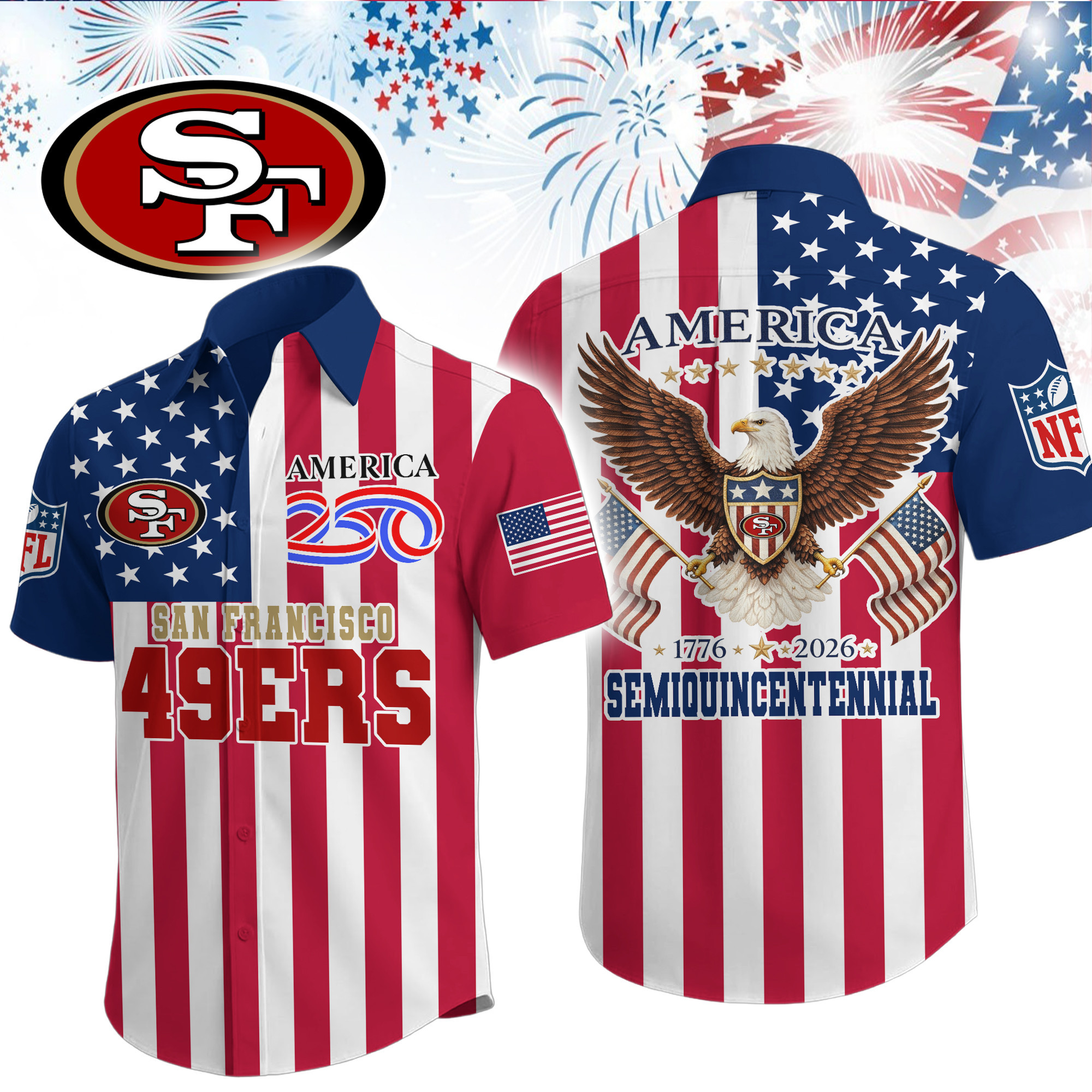 San Francisco 49ers | Premium NFL Liberty Eagle Patriotic Short-Sleeved Shirt TD