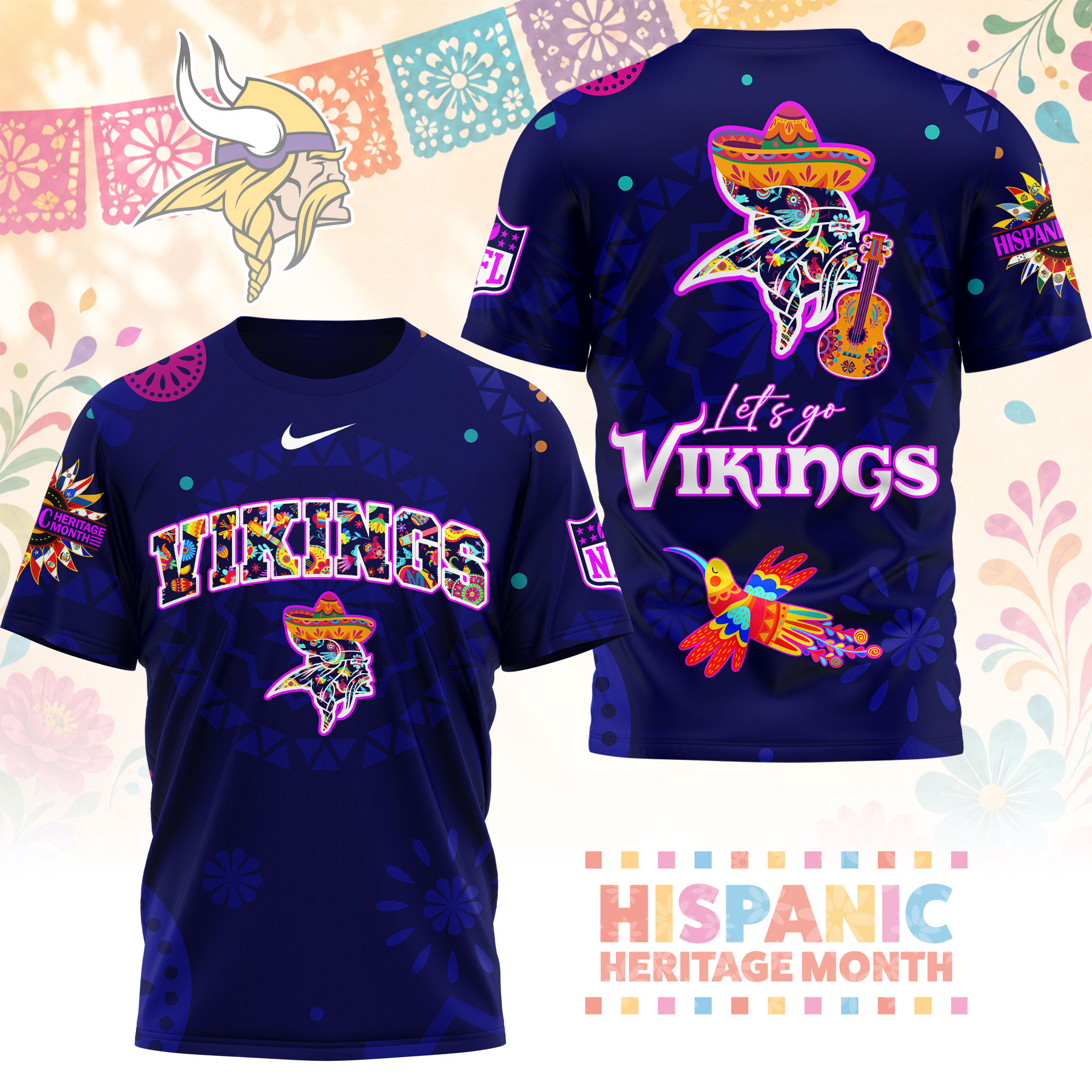 Minnesota Vikings | Premium NFL Hispanic Heritage Fiesta 3D Shirt NY