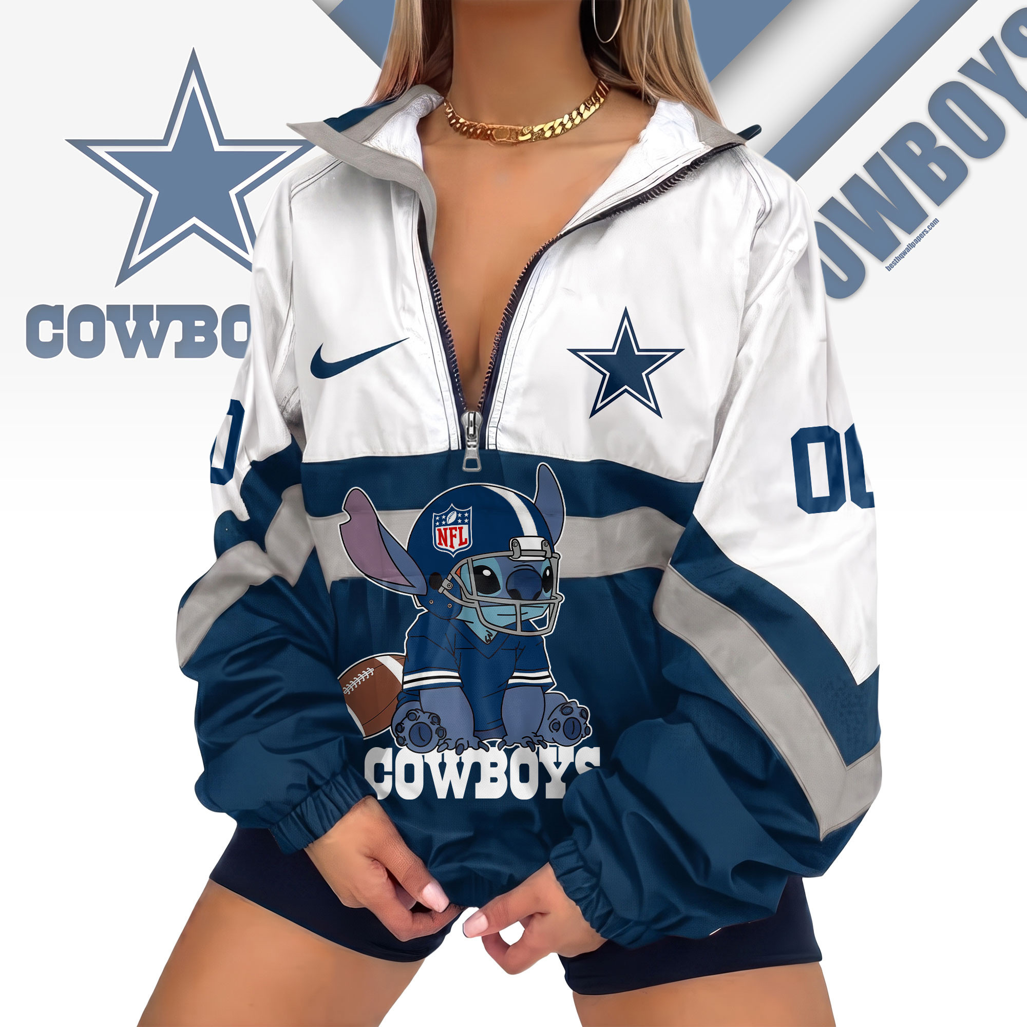 Dallas Cowboys | Premium NFL Cute Team Windbreaker V-Neck Zipper Sweatshirt Jackets NTH1