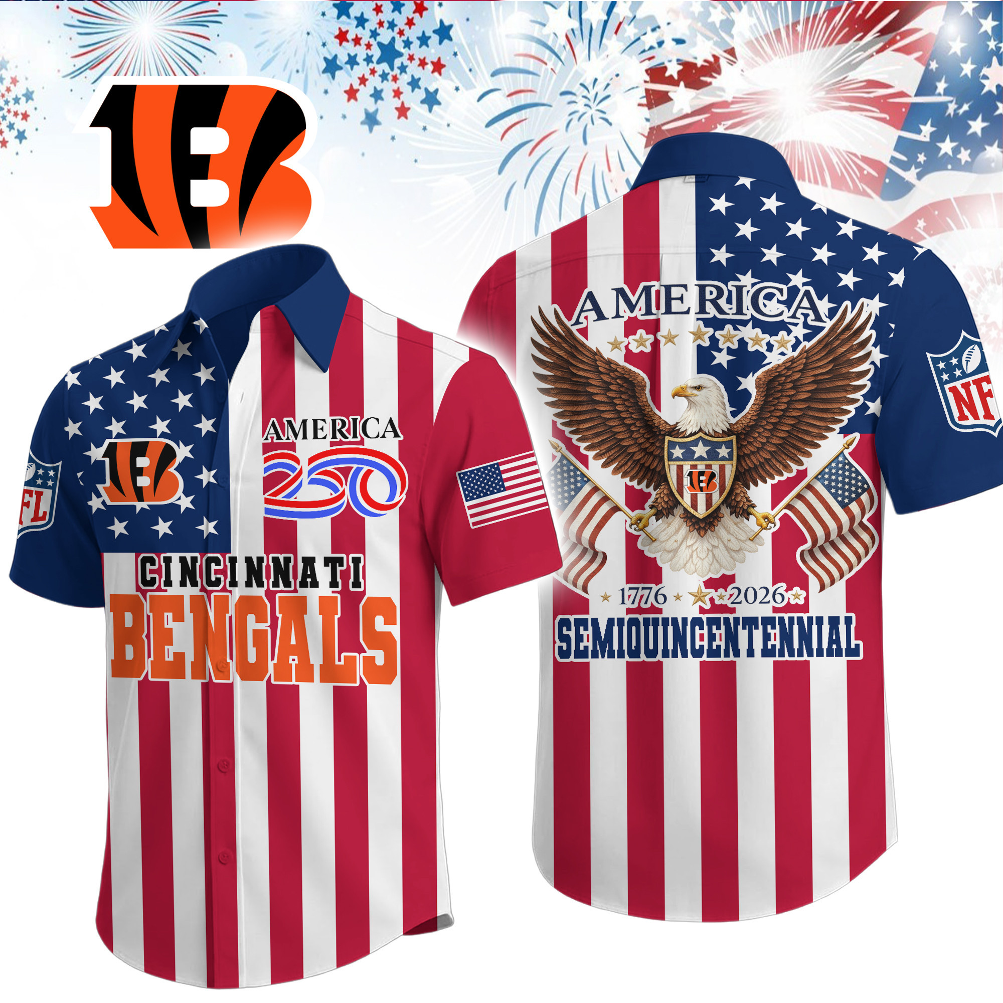 Cincinnati Bengals | Premium NFL Liberty Eagle Patriotic Short-Sleeved Shirt TD