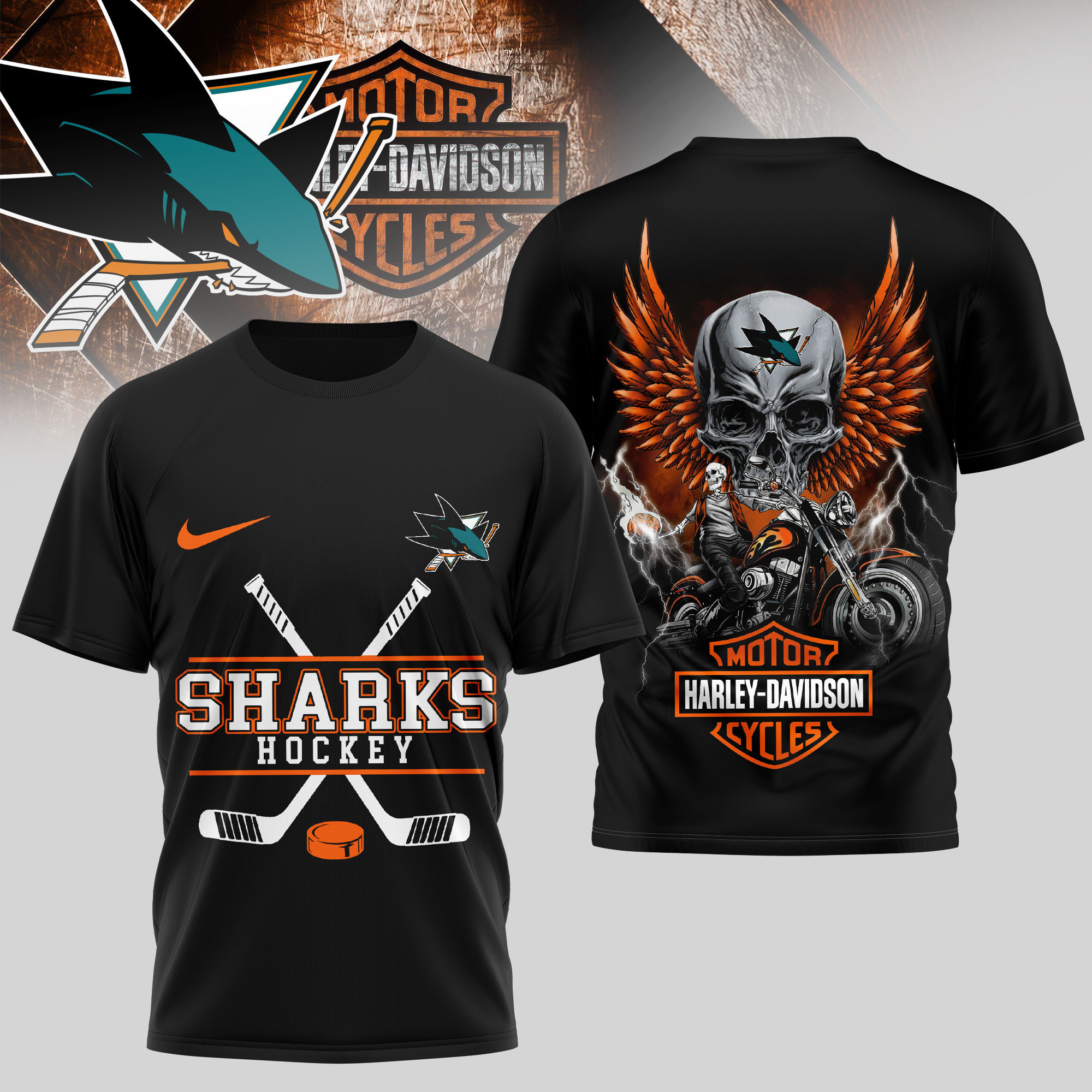 San Jose Sharks | Premium NHL Harley Davidson 3D Shirt TD