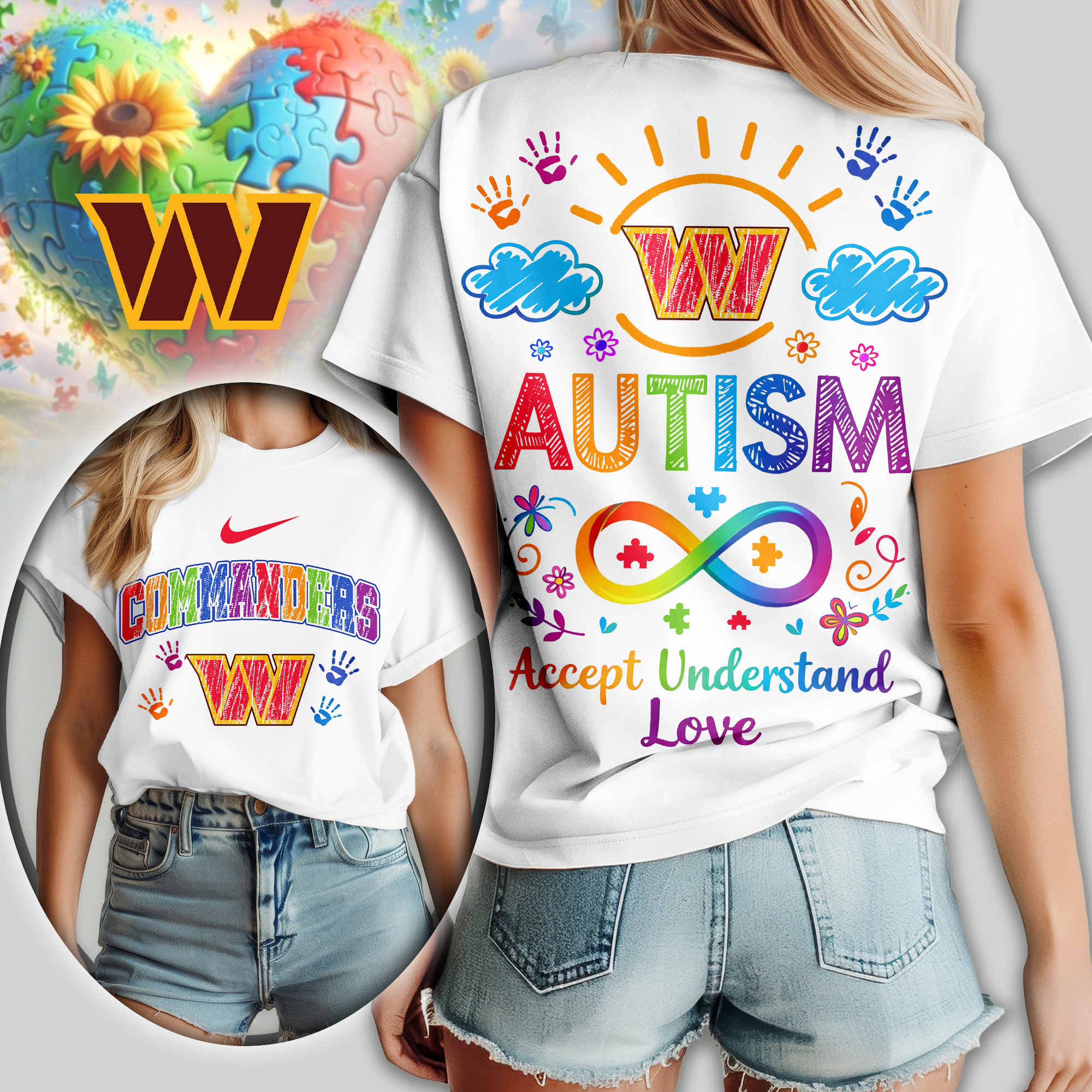 Washington Commanders | Premium NFL National Autism Acceptance Month Women Shirt TD