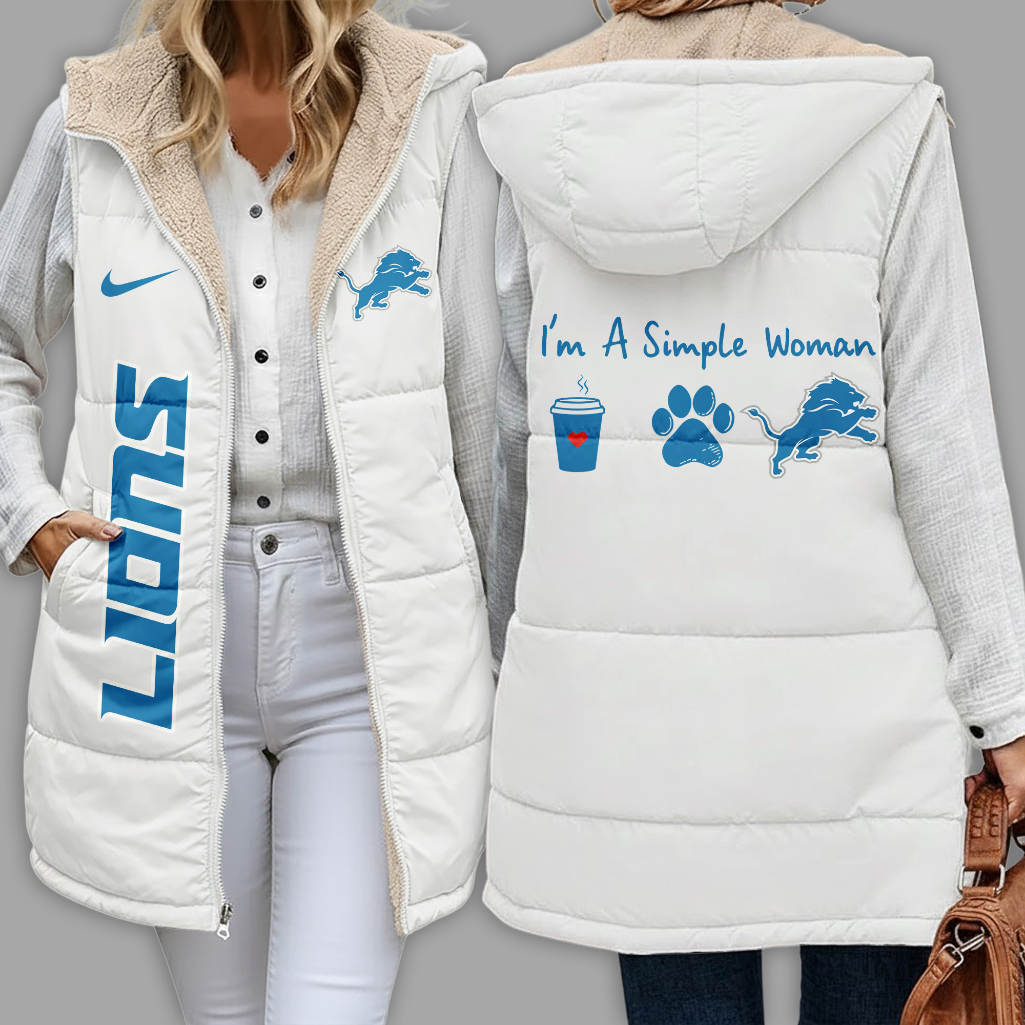Detroit Lions | Premium NFL Simple Girl Quilted Vest TD