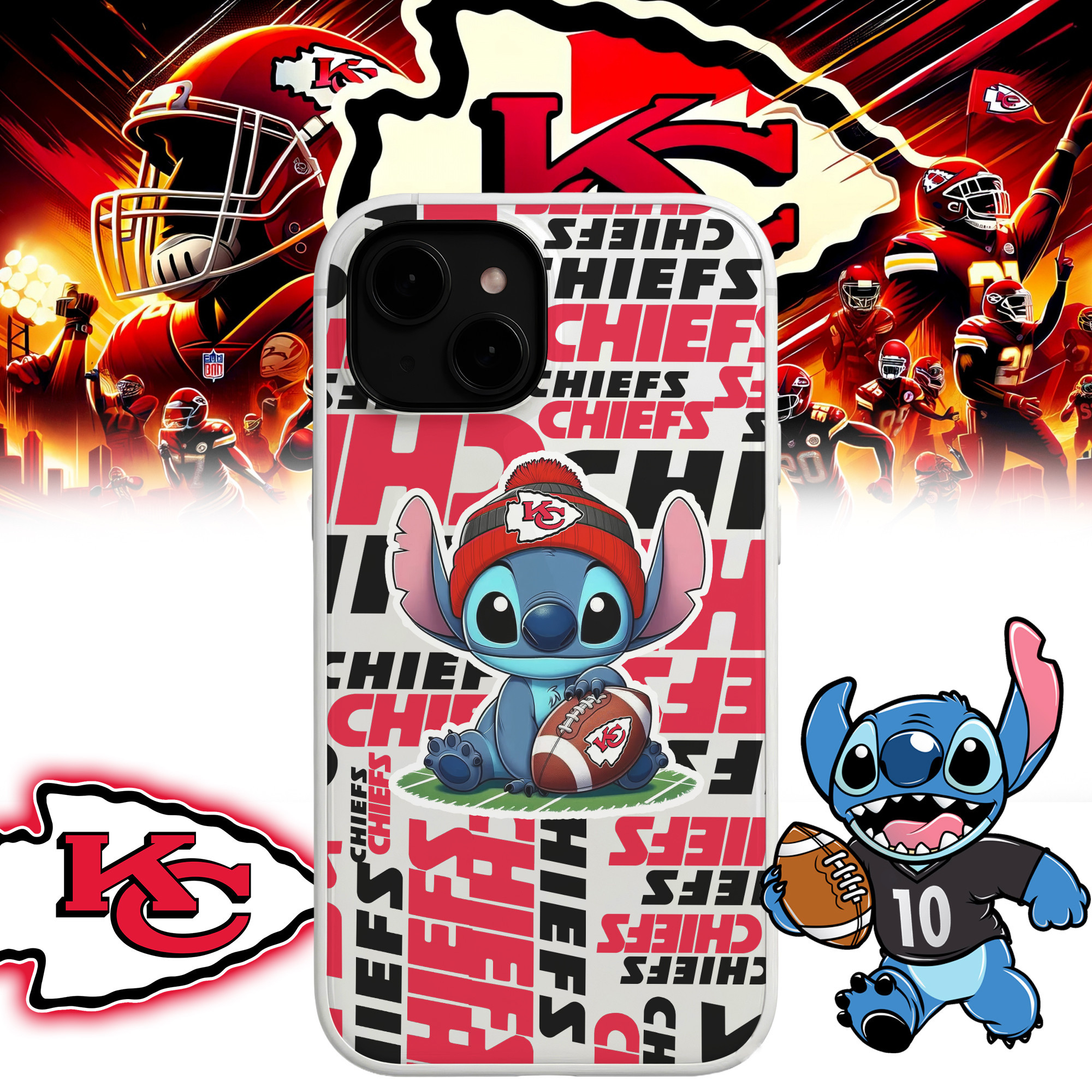 Kansas City Chiefs | Premium NFL Stitch Loves Football Phone Case NP