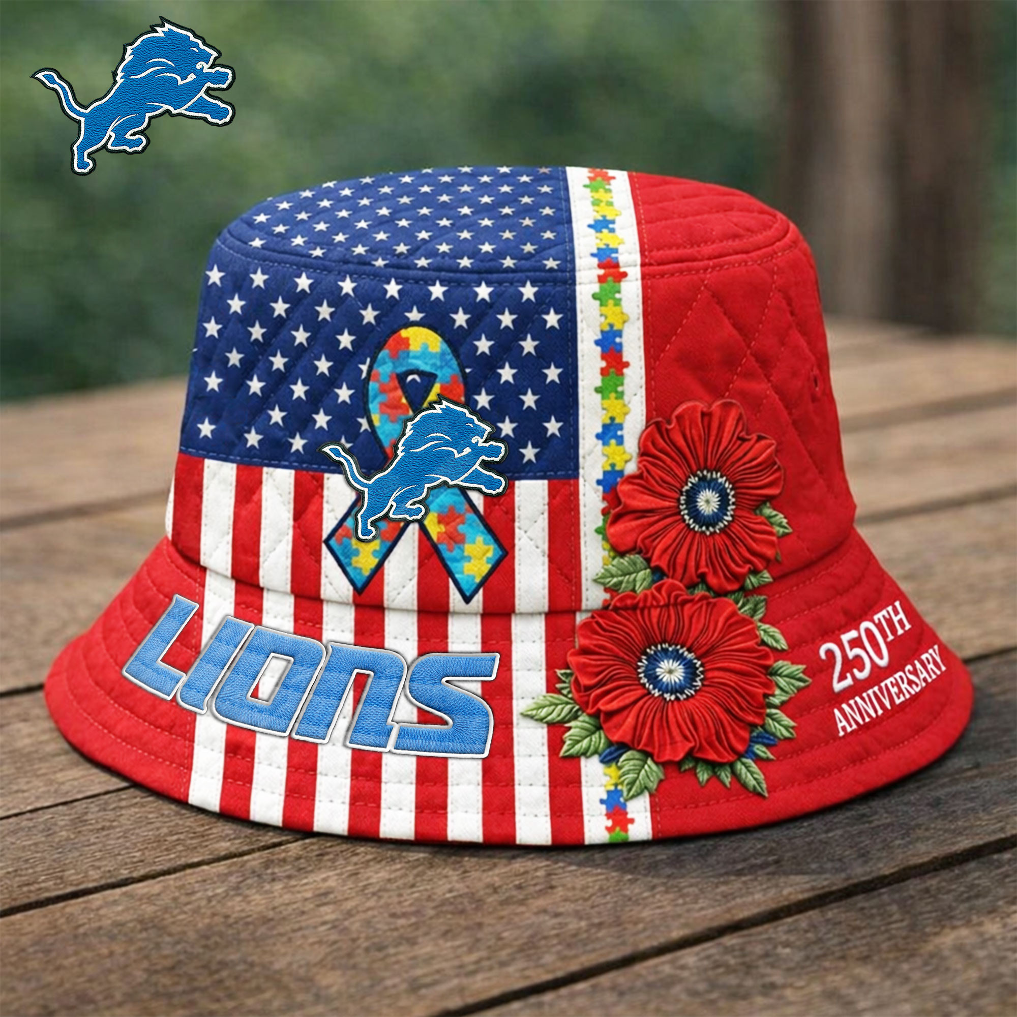 Detroit Lions | Premium NFL Autism 250th Anniversary Bucket Hat TD