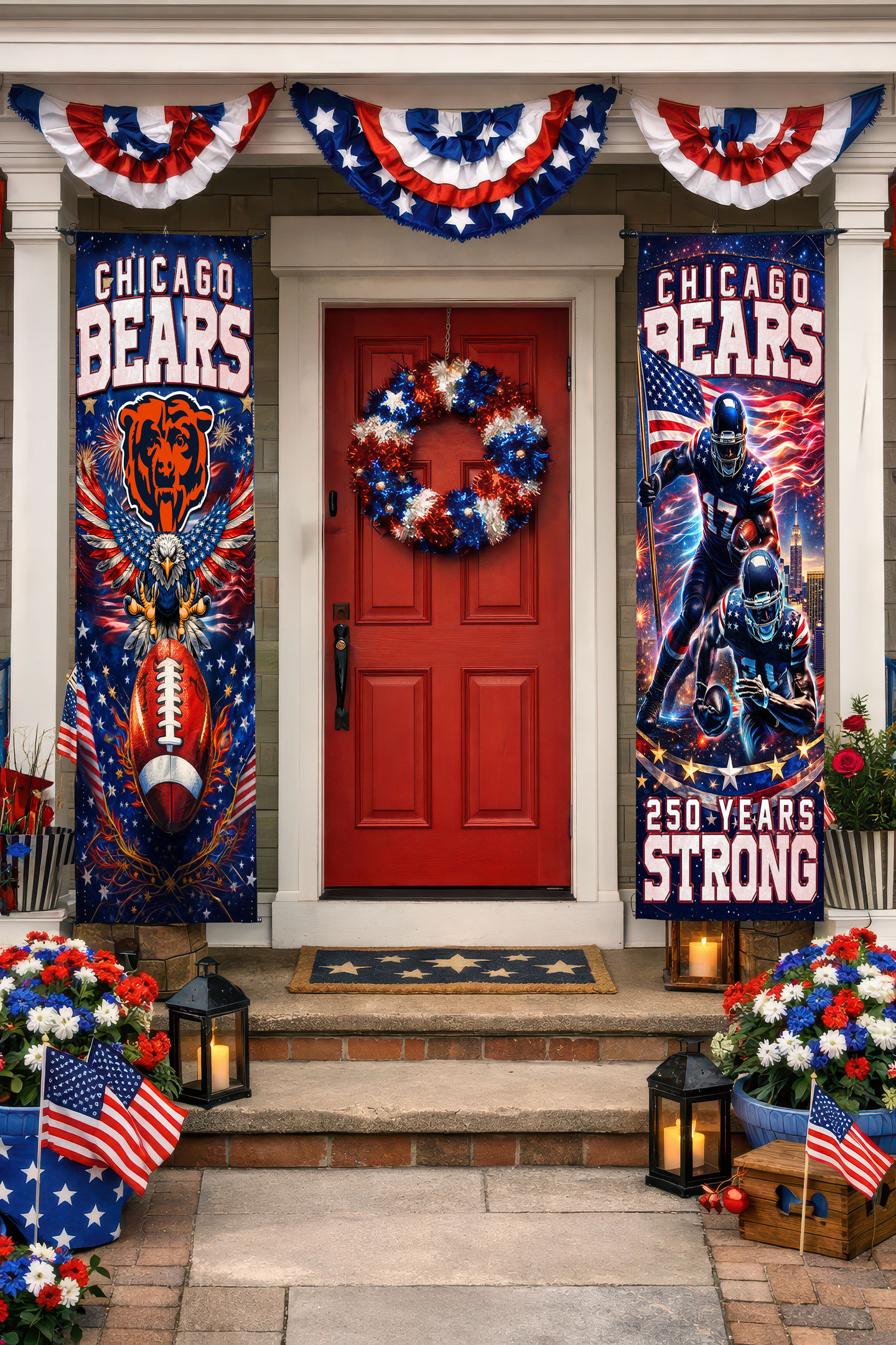 Chicago Bears | Premium NFL 250th Anniversary Of America Independence Day Porch Sign HY