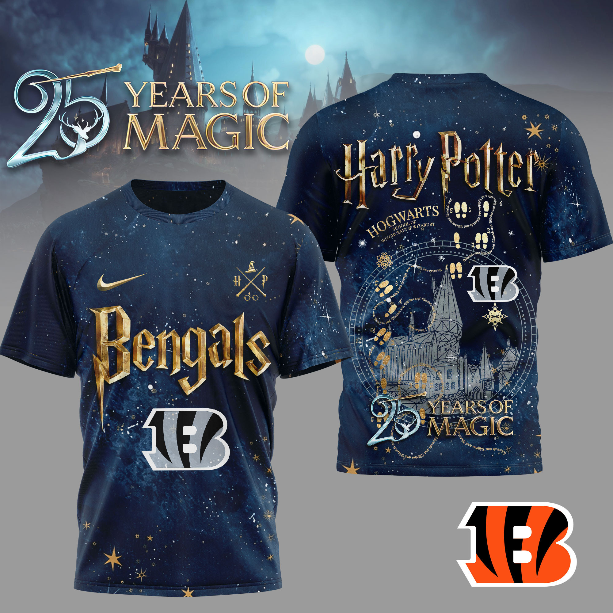 Cincinnati Bengals | Premium NFL Harry Potter 25 Years Of Magic 3D Shirt TD
