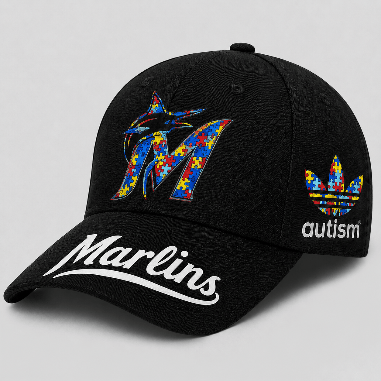 Miami Marlins | Premium MLB Puzzle Heart Autism Baseball Cap