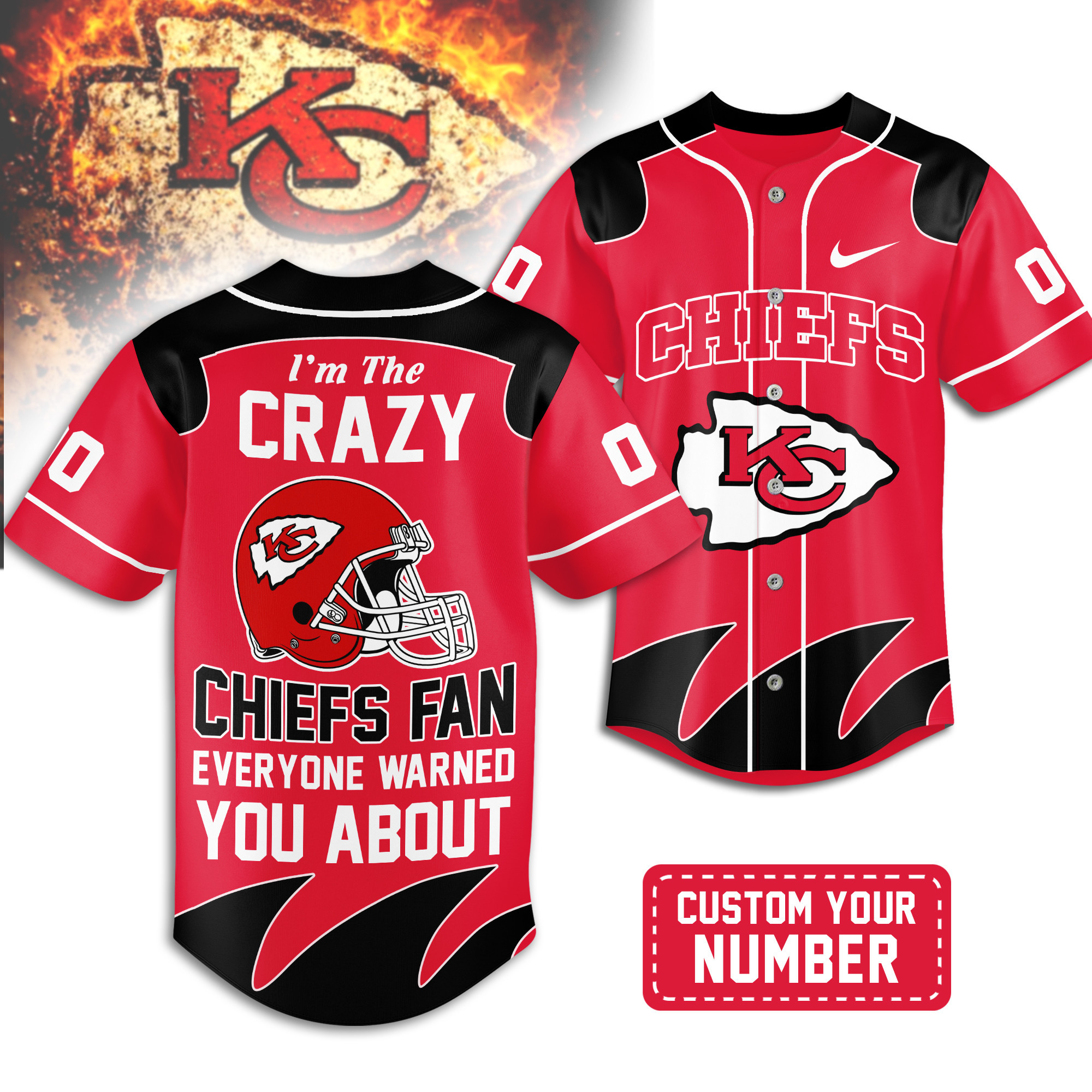 Kansas City Chiefs | Premium NFL Crazy Football Fan Personalized Jersey TD