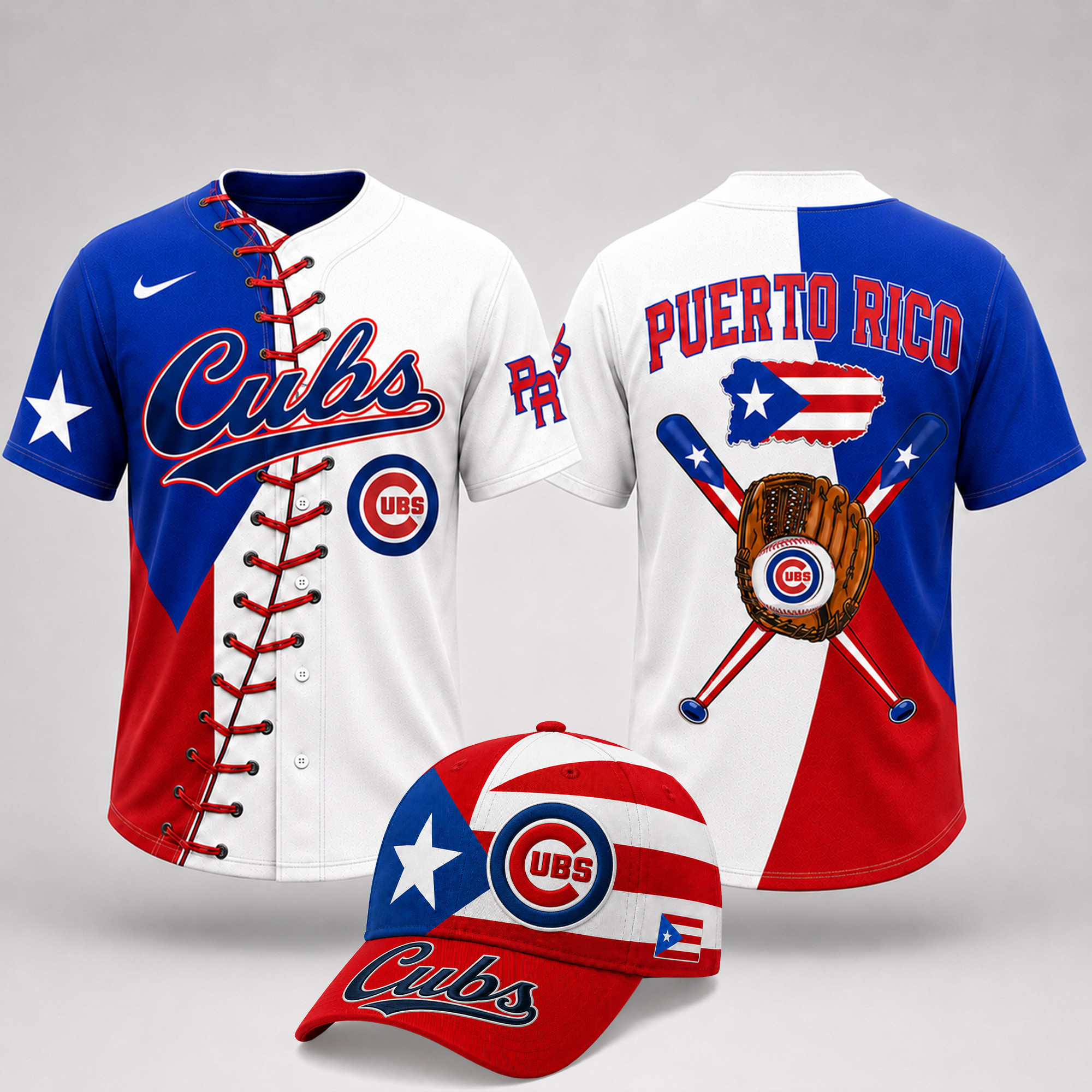 Chicago Cubs | Premium MLB Puerto Rico Island Pride Baseball Jersey And Cap Set