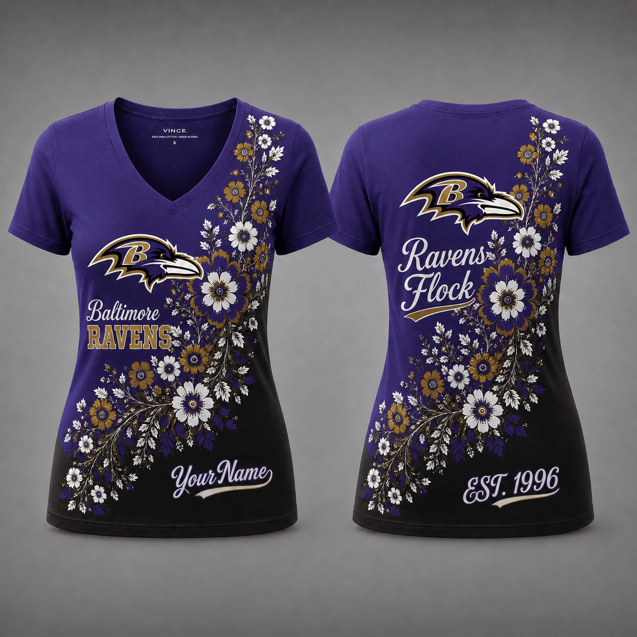 Baltimore Ravens| Premium NFL Personalized Floral Pride Women’s V-Neck Jersey NY