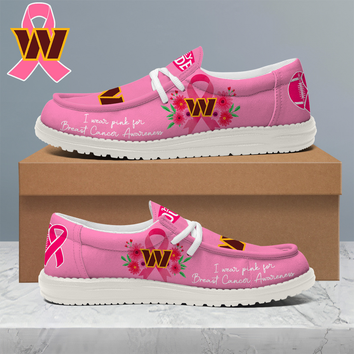 Washington Commanders | Premium NFL Breast Cancer Loafer Shoes HI