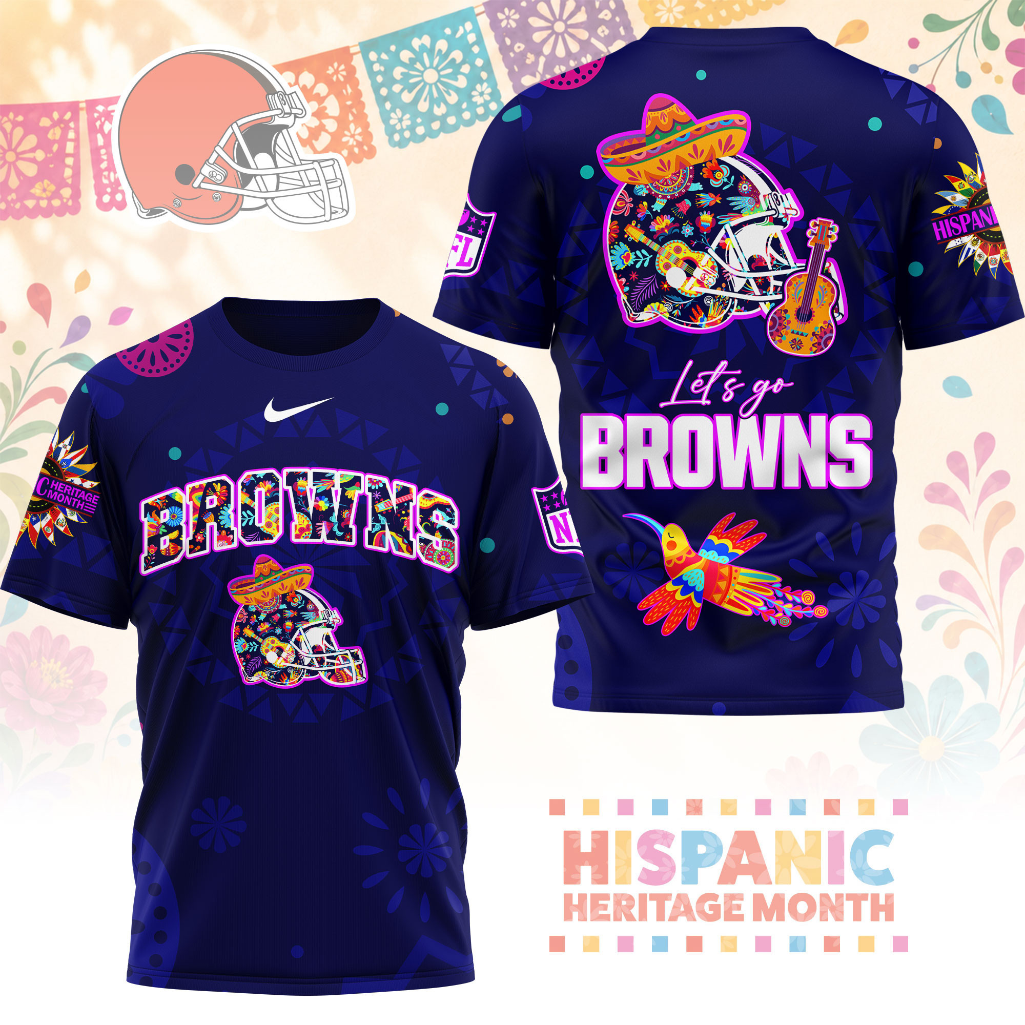 Cleveland Browns | Premium NFL Hispanic Heritage Fiesta 3D Shirt NY