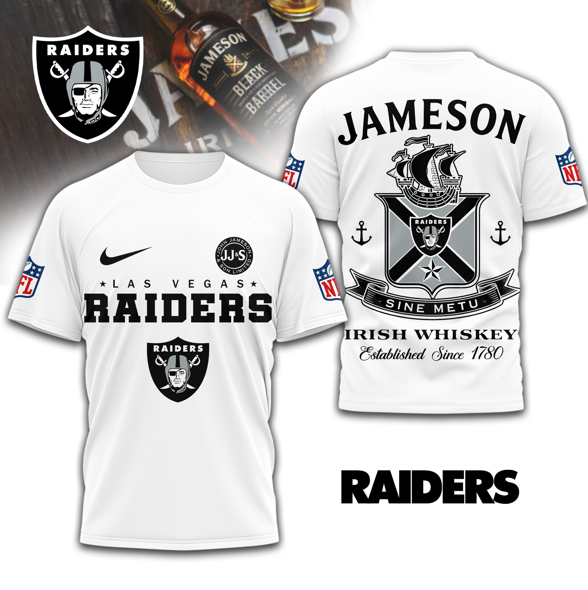 Las Vegas Raiders | Premium NFL Jameson Irish Whiskey 3D Shirt TD