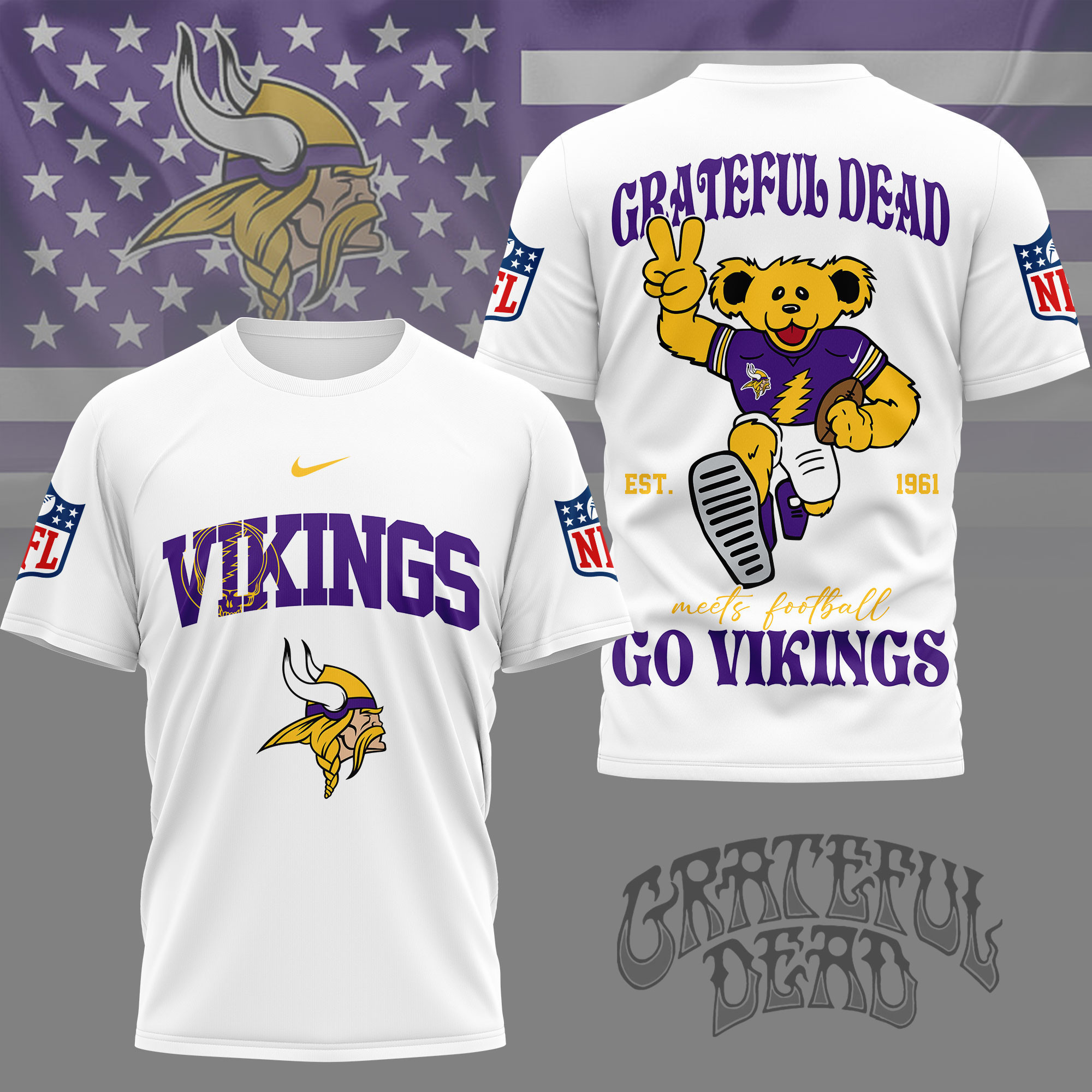 Minnesota Vikings | Premium NFL Retro Bear 3D Shirt NY